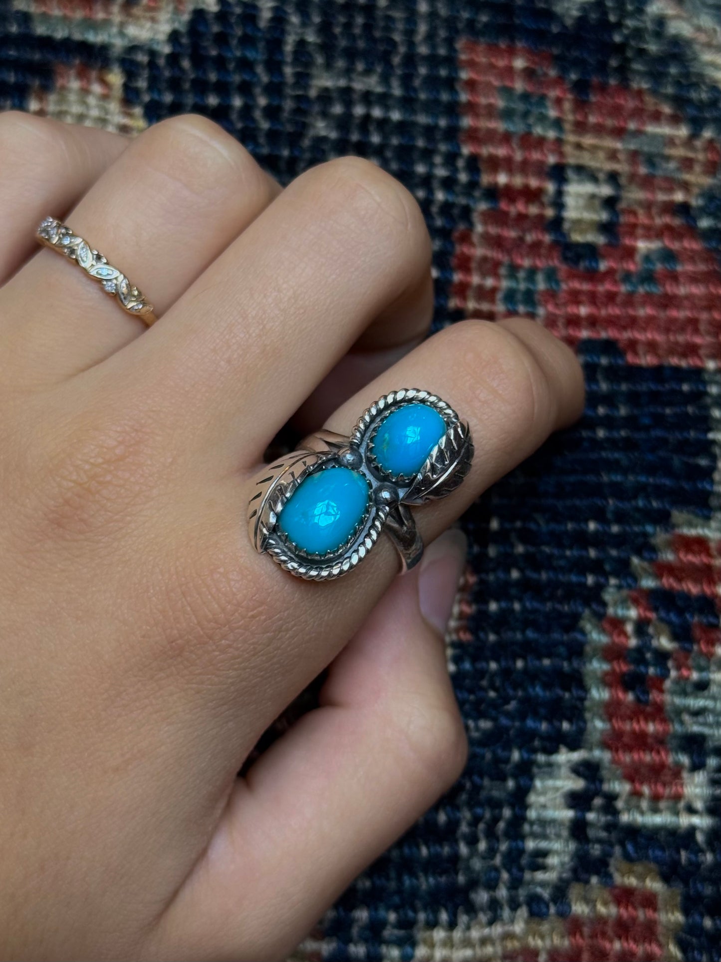 Kingman Turquoise Feather Ring | Sterling Silver | Size 9.5 | A895