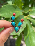Kingman Turquoise & Coral Cactus Ring Size 6 | 925 Sterling Silver D181