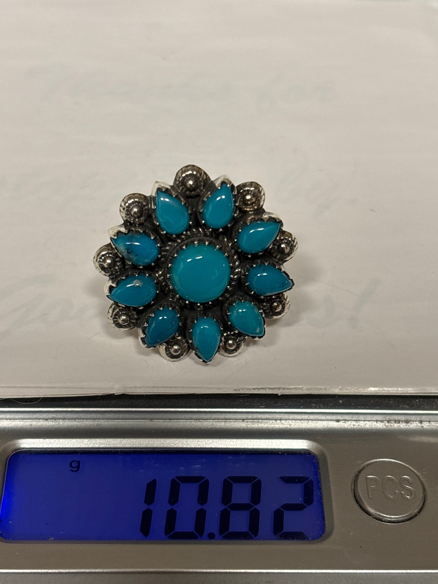 Turquoise Flower Ring Size 9 | 925 Sterling Silver C924