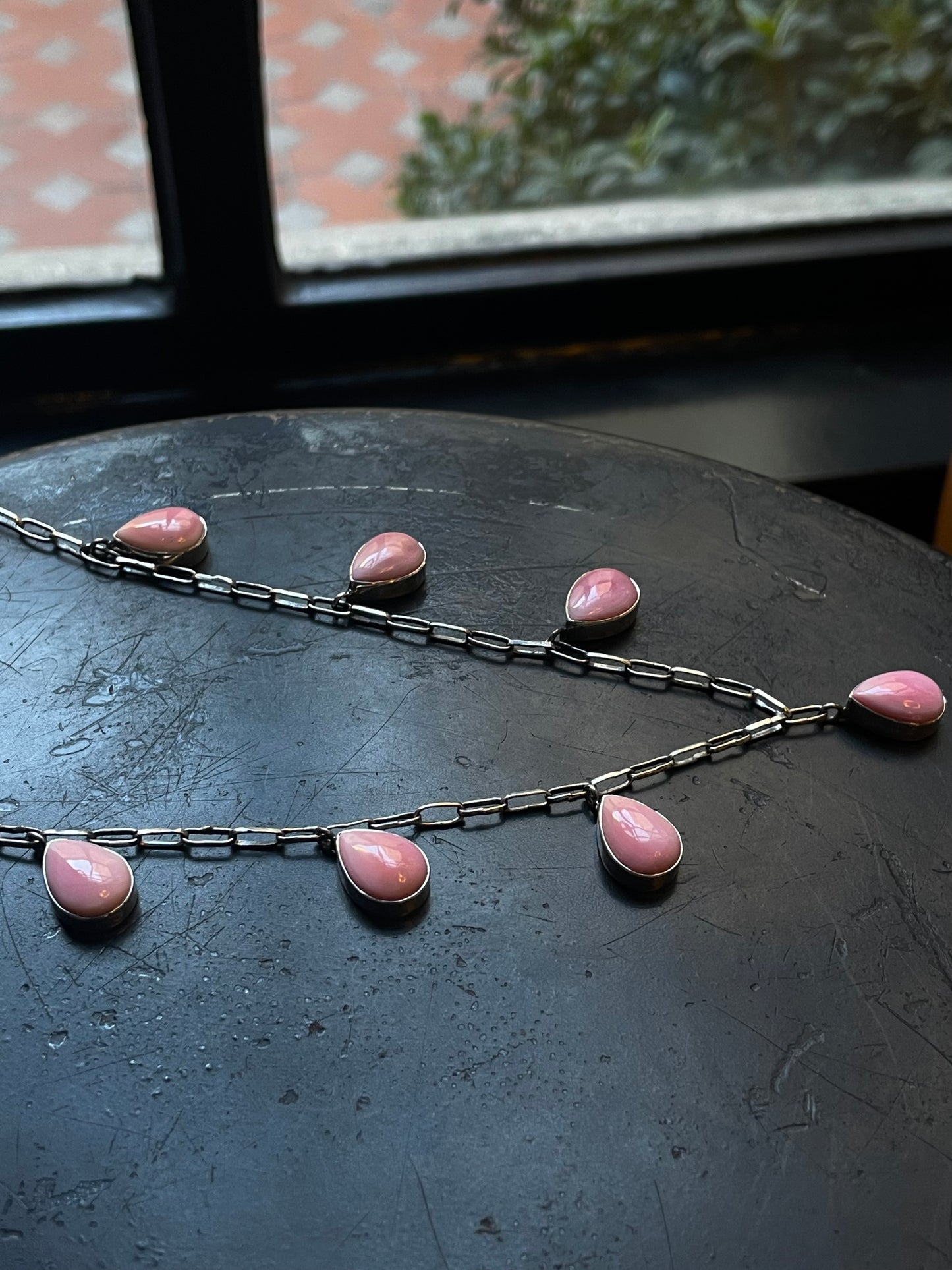 Pink Conch Necklace | Teardrop Dangle | 925 Silver E573