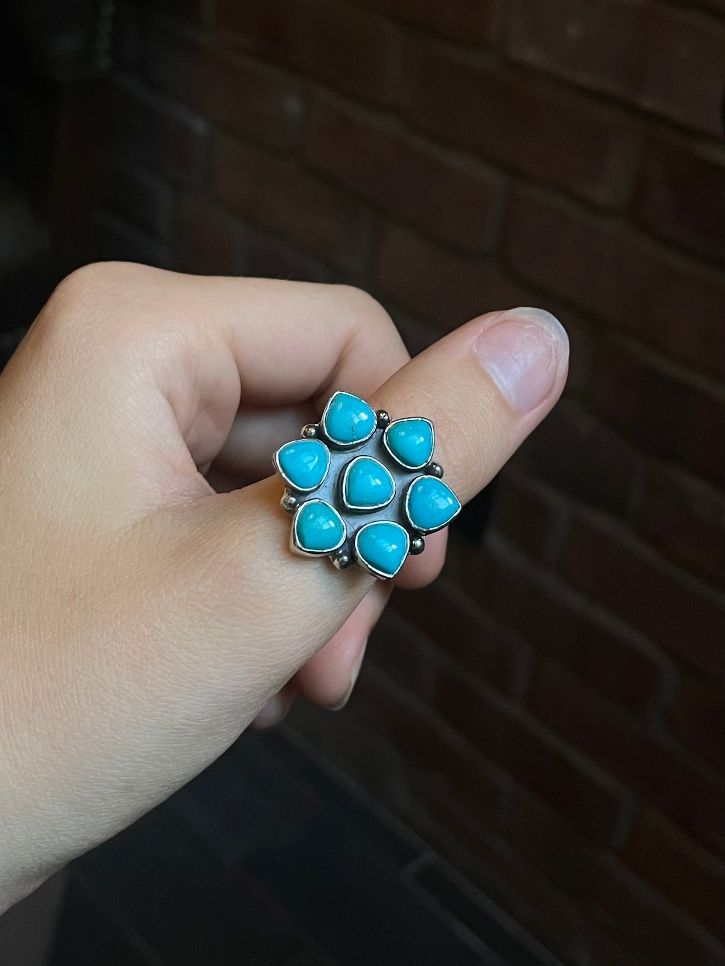 Turquoise Flower Ring Size 9 | 925 Sterling Silver C553