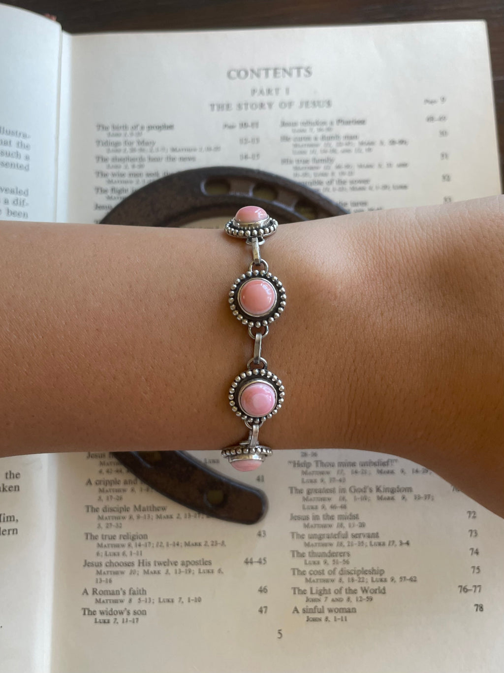 Pink Conch Link Bracelet | 925 Sterling Silver G729