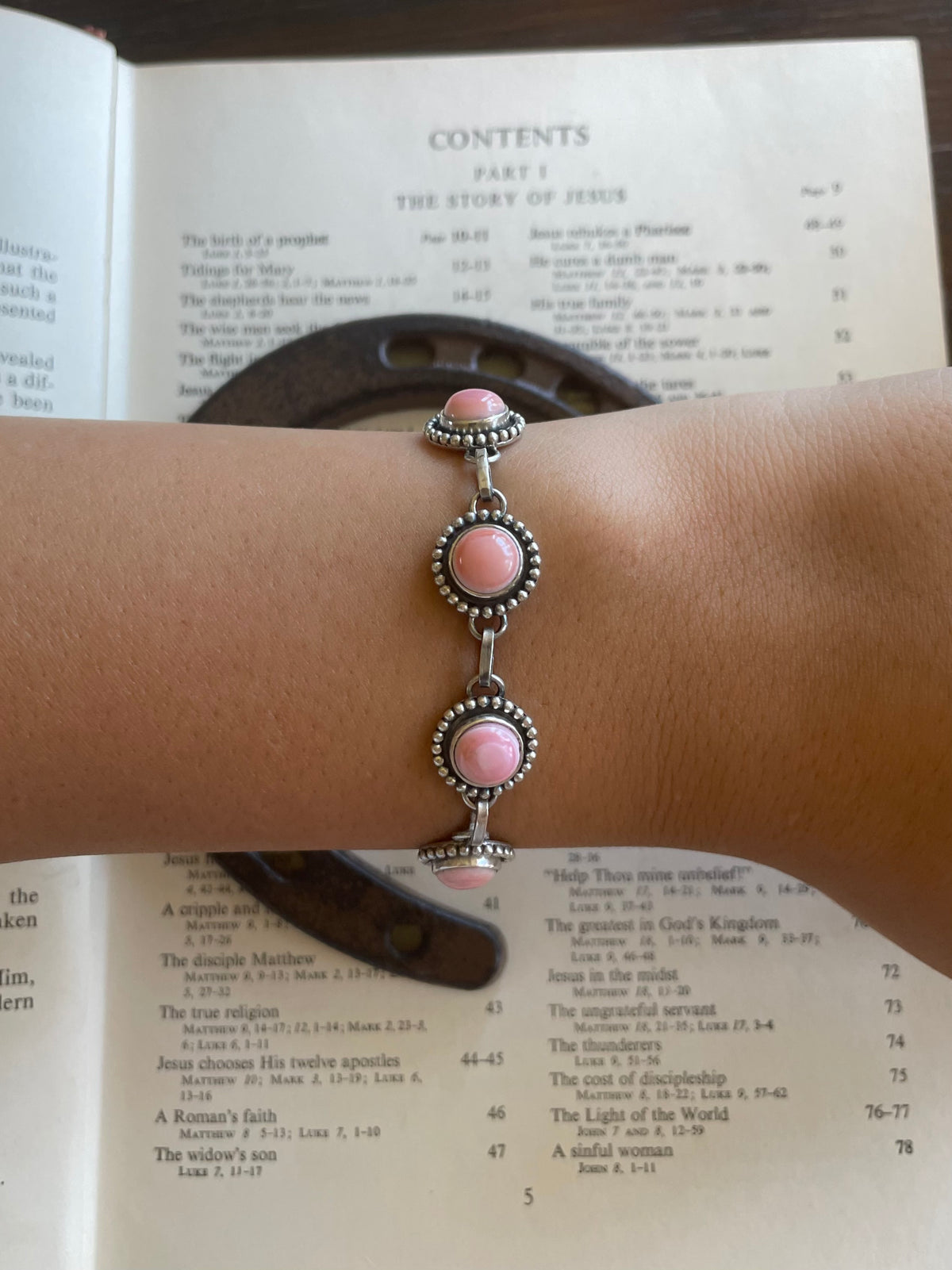 Pink Conch Link Bracelet | 925 Sterling Silver G729