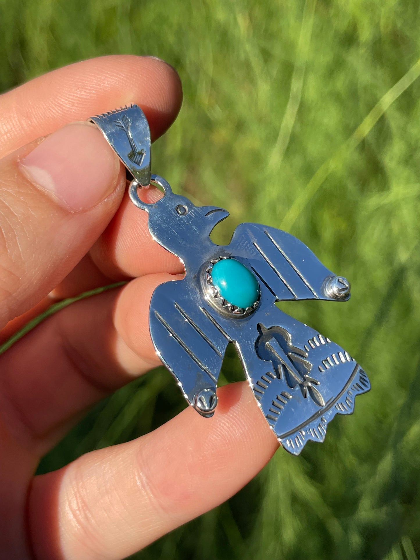 Turquoise Thunderbird Pendant | Sterling Silver 925 B451