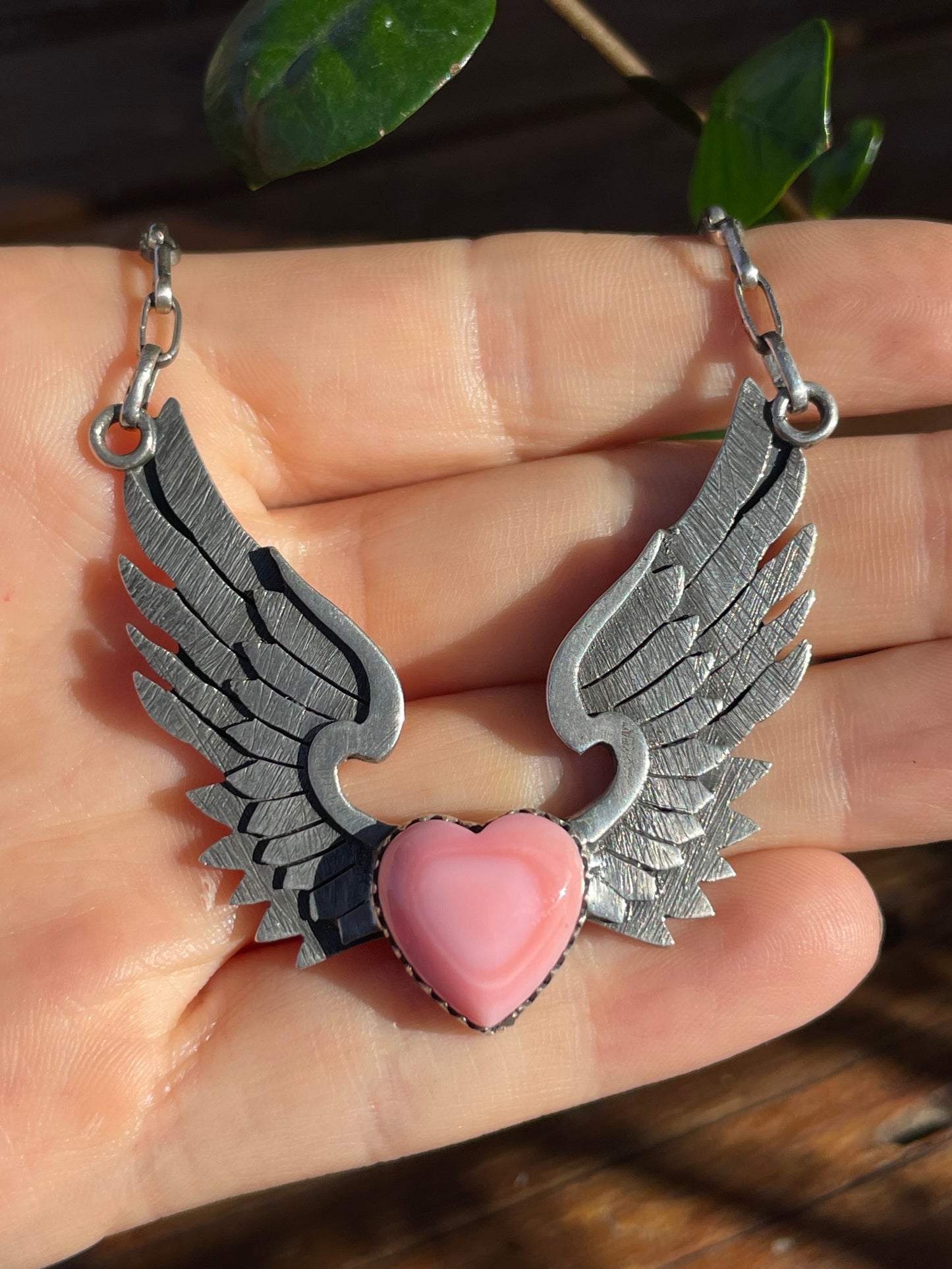 Pink Conch Heart with Wings Necklace | Sterling Silver 925 | B900