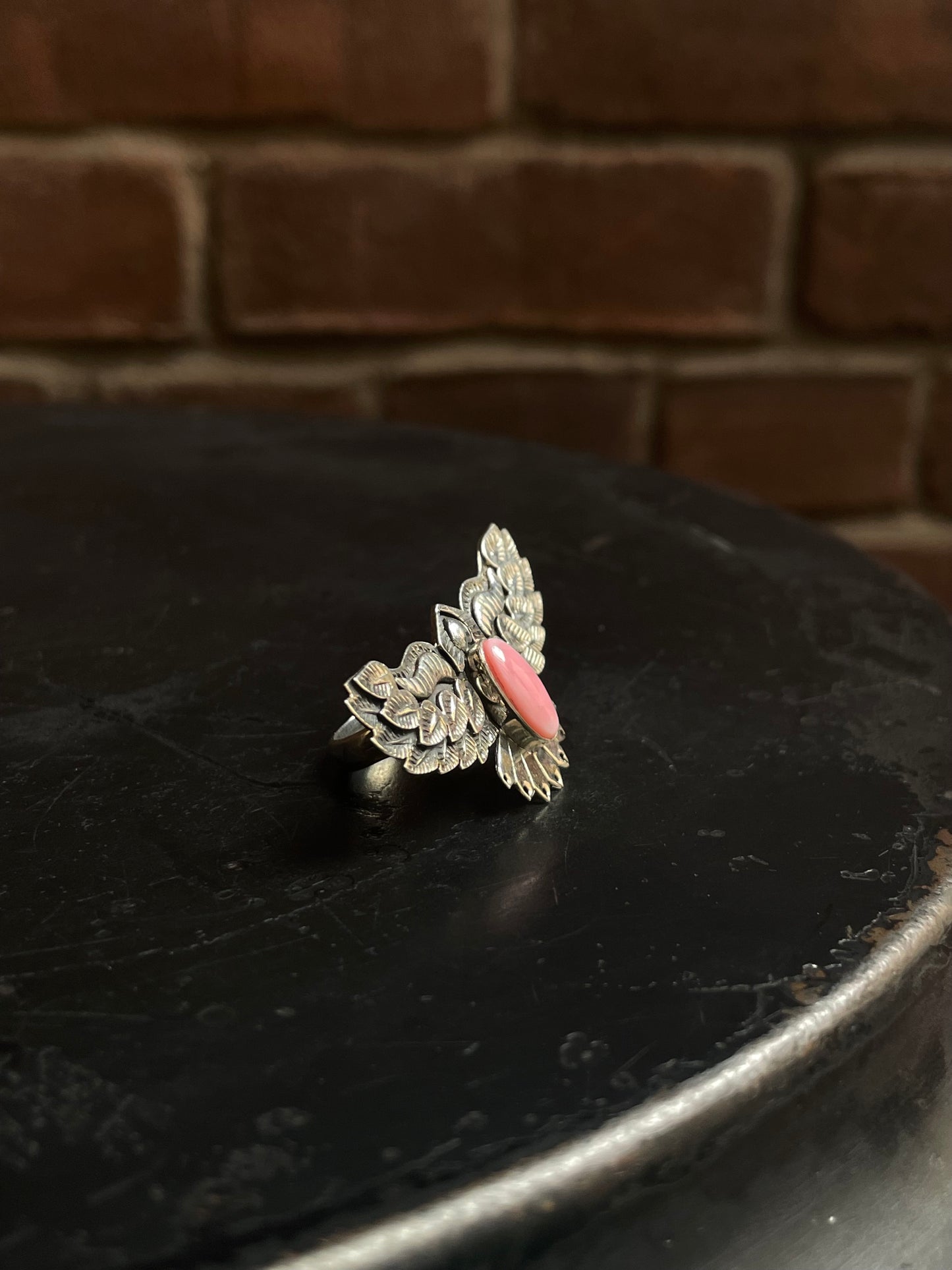 Pink Conch Bird Ring | Sterling Silver | Handmade Size 6 C936