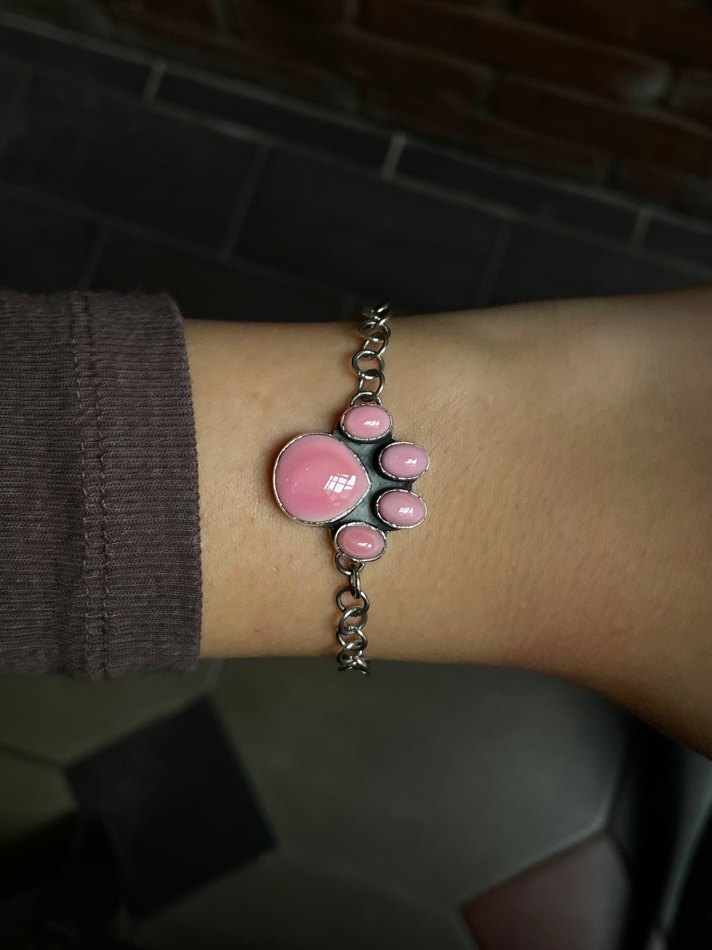 Pink Conch Paw Link Bracelet | 925 Sterling Silver E102