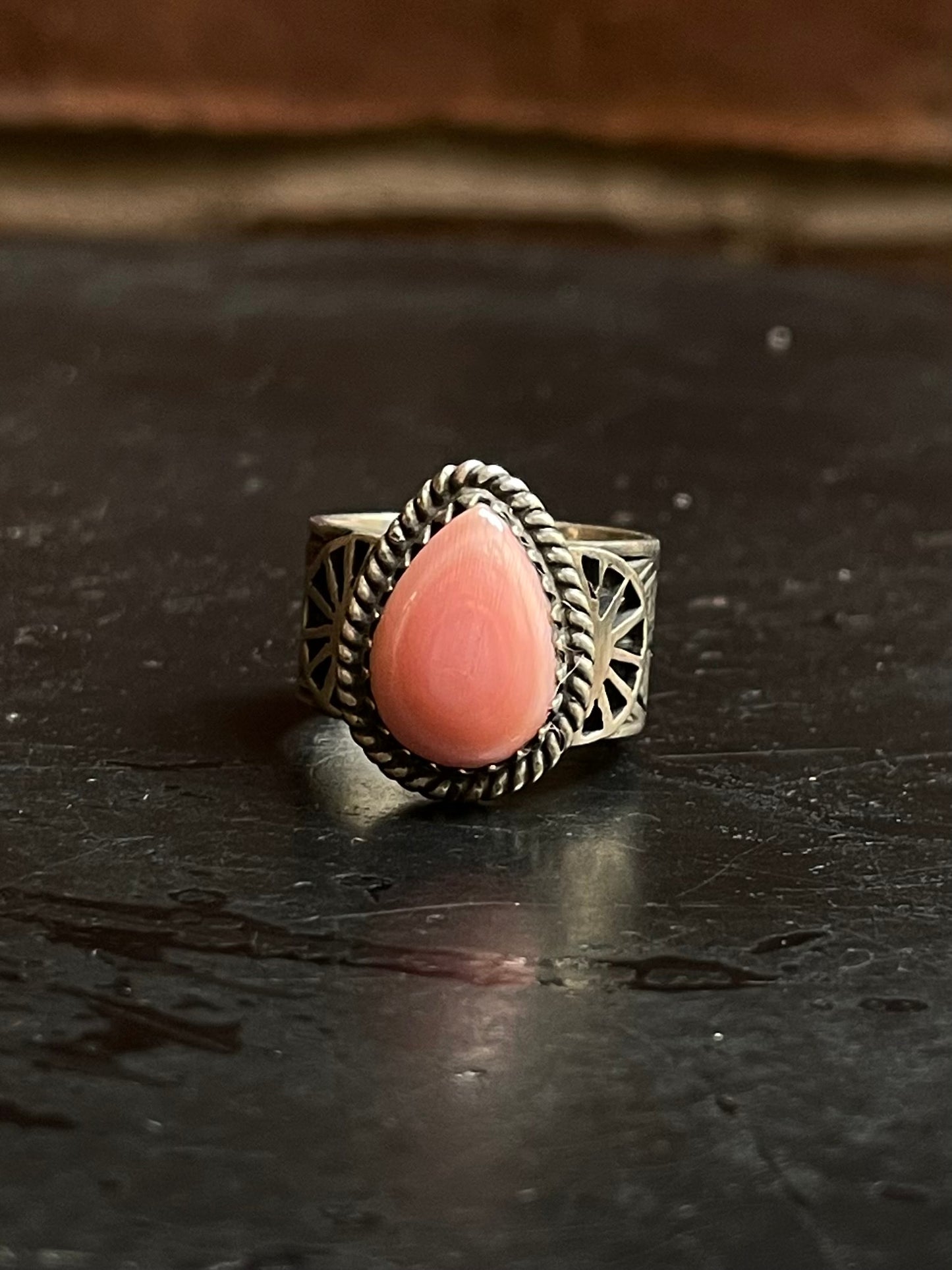 Pink Conch Teardrop Ring Size 7 | 925 Sterling Silver Southwest E116