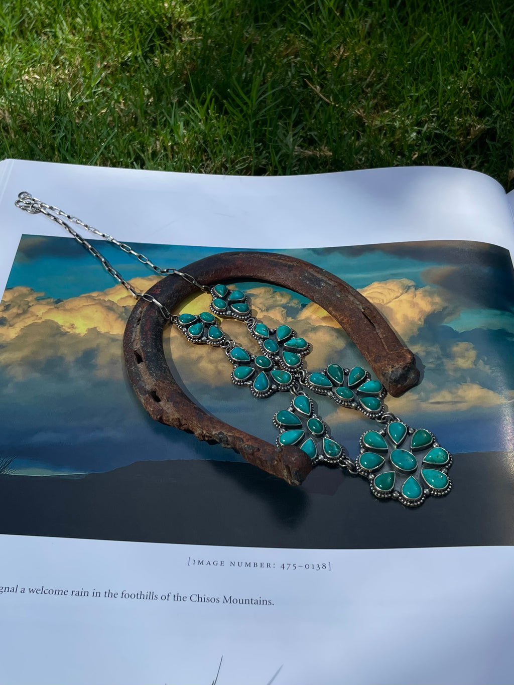 Turquoise Floral Cluster Necklace | 925 Sterling Silver D259
