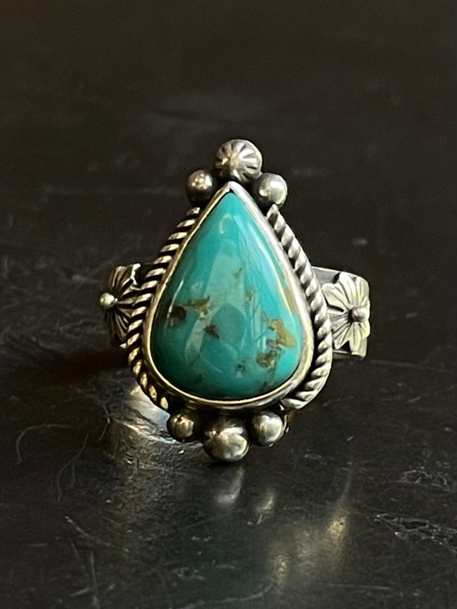 Turquoise Tear Drop Ring Size 7 | Sterling Silver E874