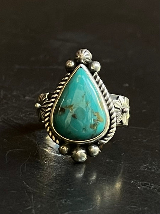 Turquoise Tear Drop Ring Size 7 | Sterling Silver E874