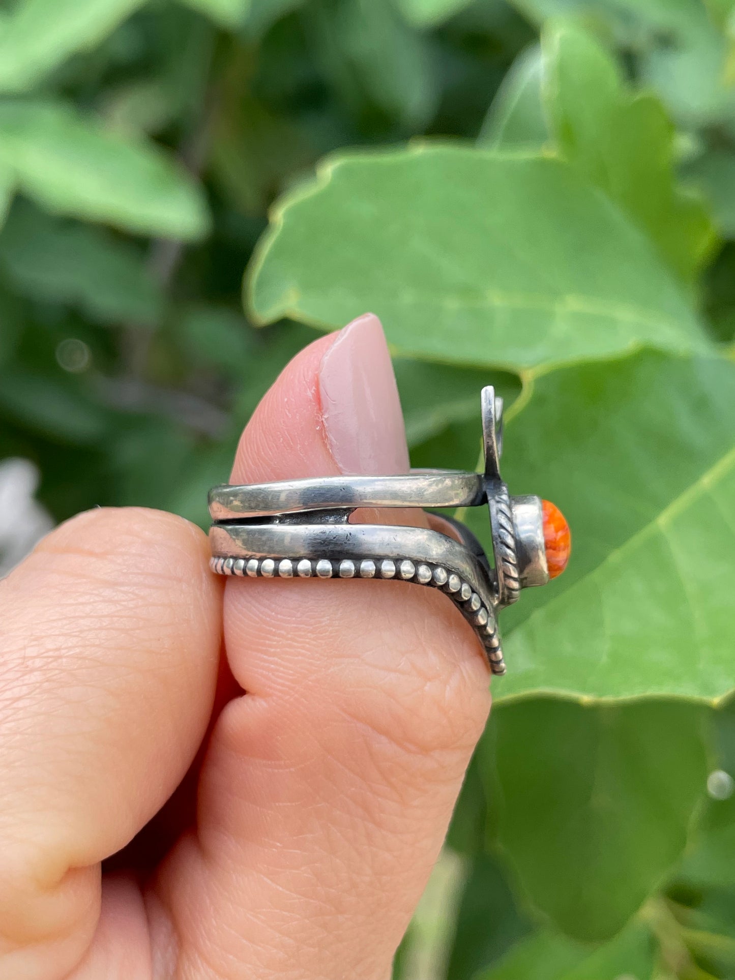 Spiny Oyster Crescent Moon Ring Size 7.5 | 925 Sterling Silver D170