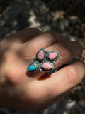 Pink Conch & Kingman Turquoise Cluster Ring Size 8 | 925 Sterling Silver D269
