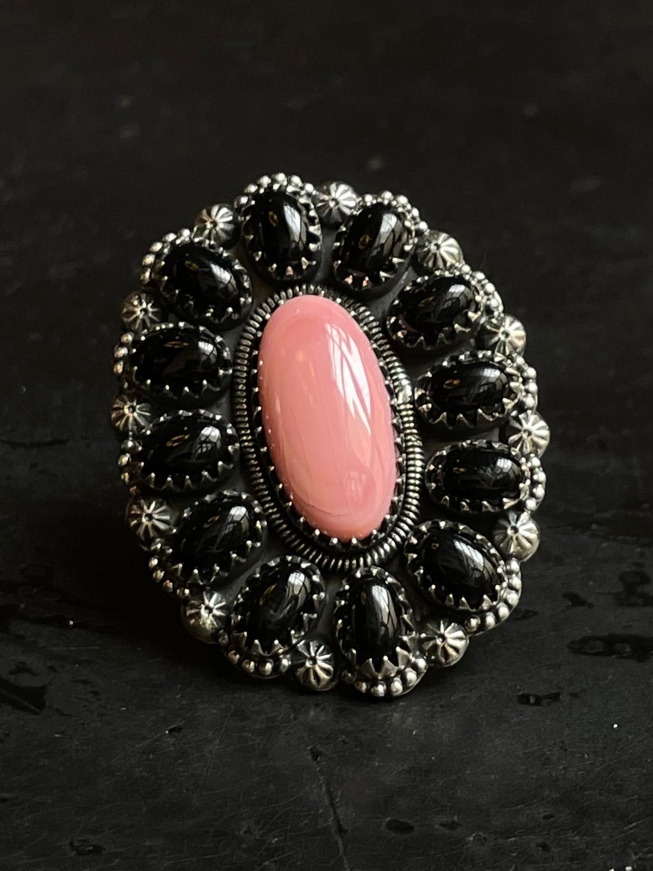 Pink Conch Flower Cluster Ring | Sterling Silver | Size 8 | A139
