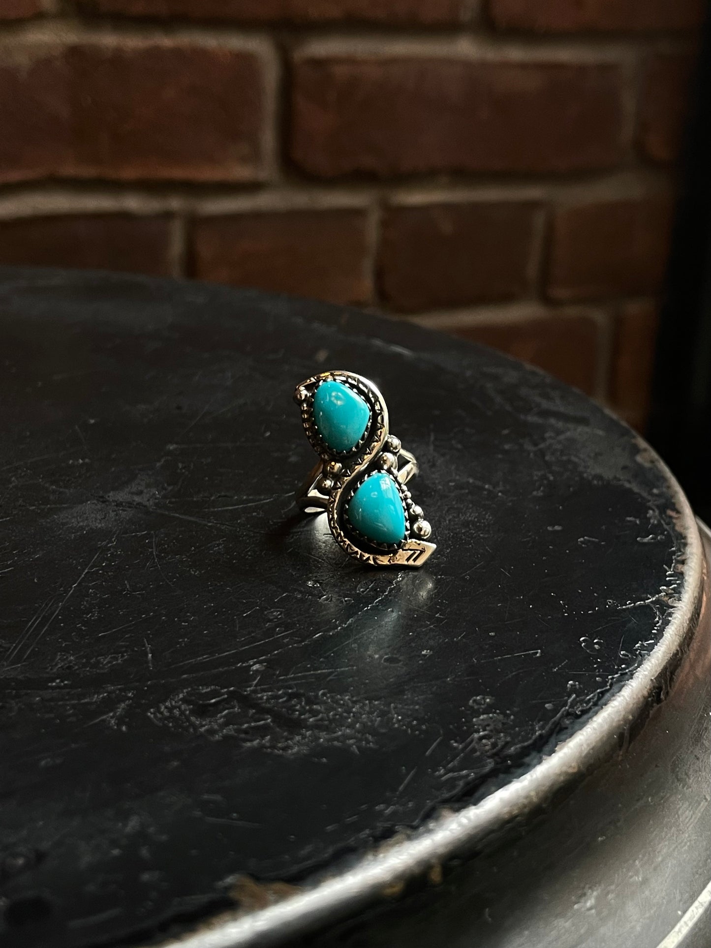 Turquoise Double Stone Snake Ring Size 8 | 925 Sterling Silver C952
