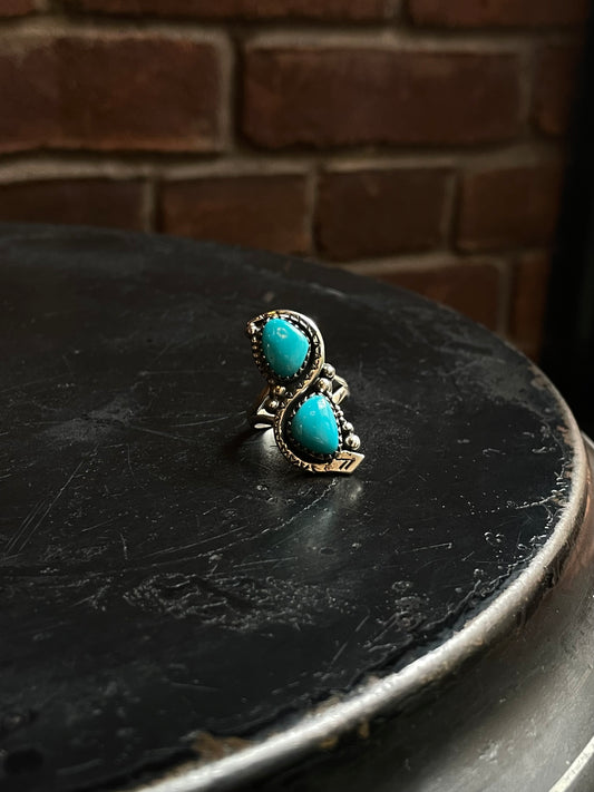 Turquoise Double Stone Snake Ring Size 8 | 925 Sterling Silver C952