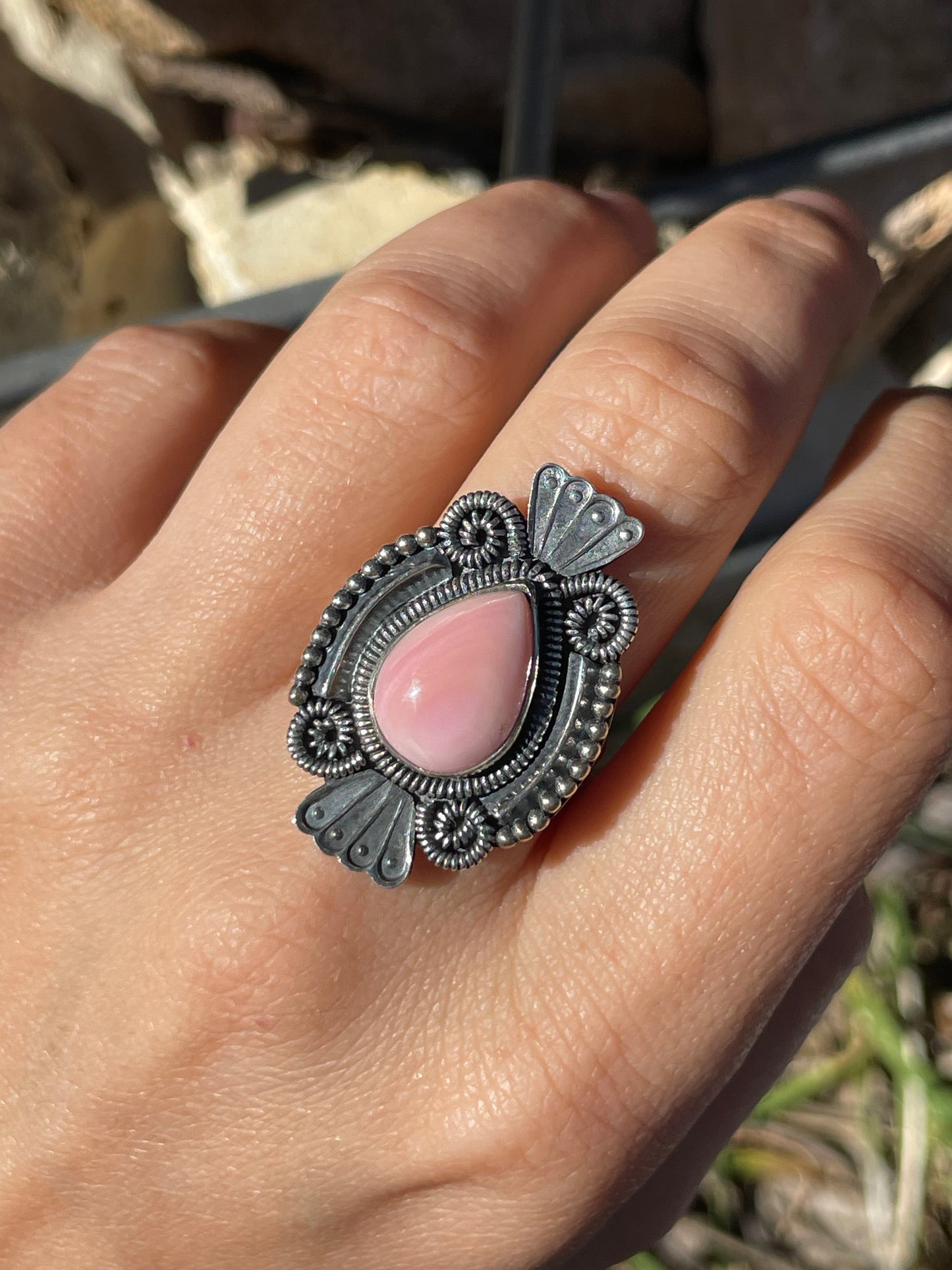 Pink Conch Tear Drop Ring Size 8.5 | 925 Sterling Silver B924