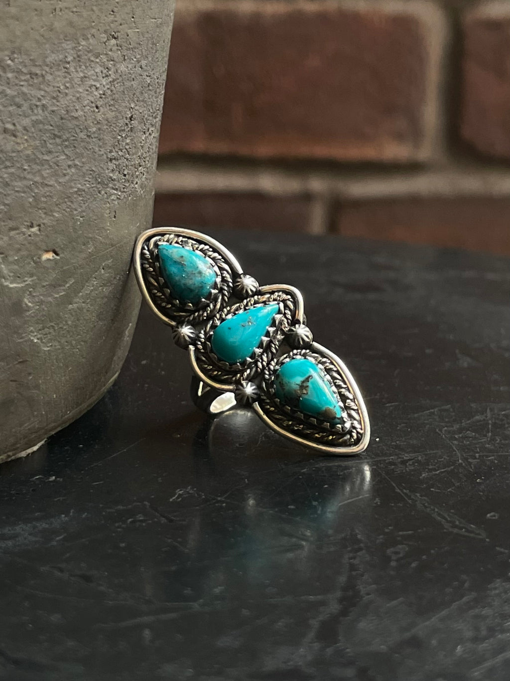 Kingman Turquoise Triple Stone Ring Size 7 | 925 Sterling Silver G590