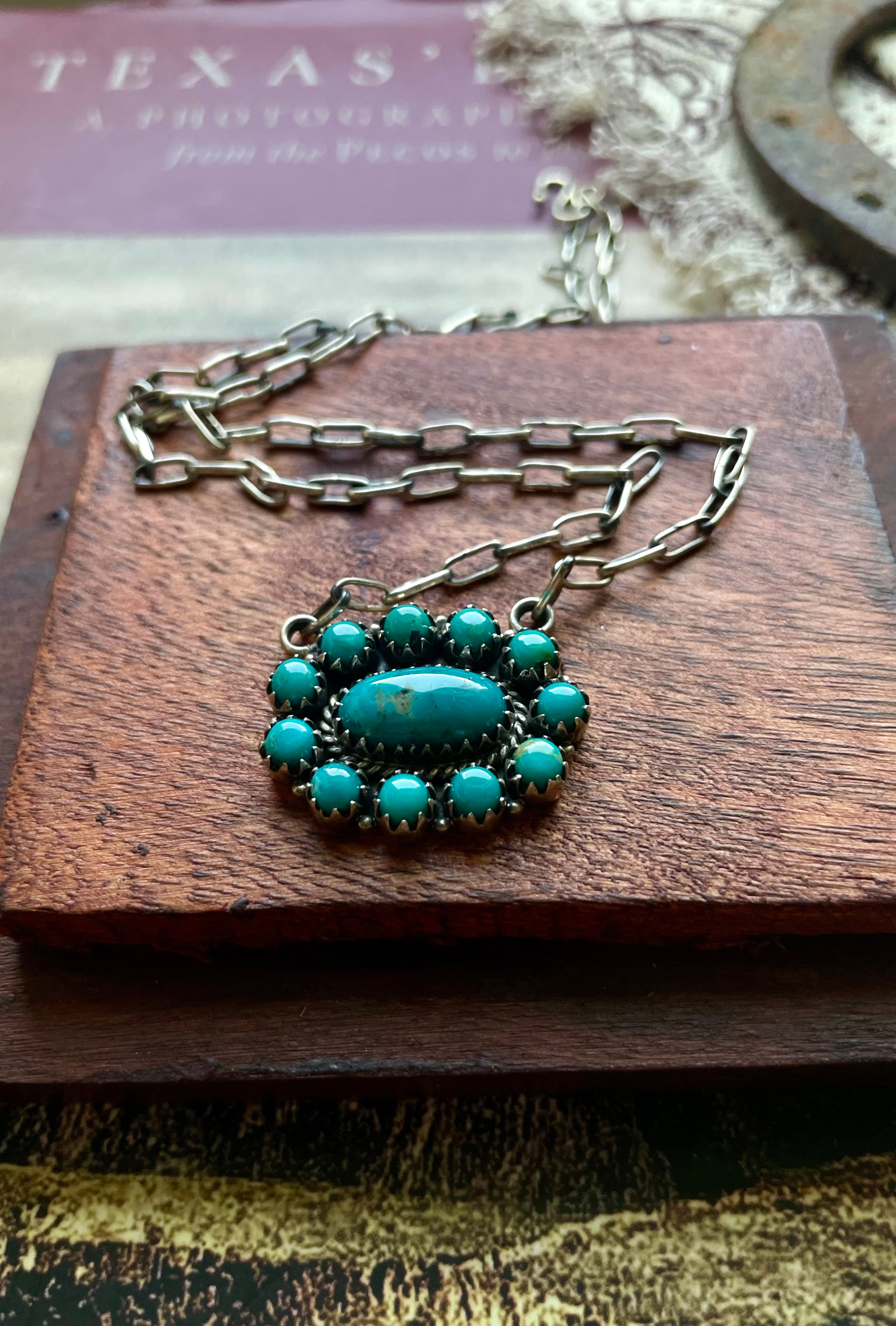 Kingman Turquoise Cluster Necklace | 925 Sterling Silver D198