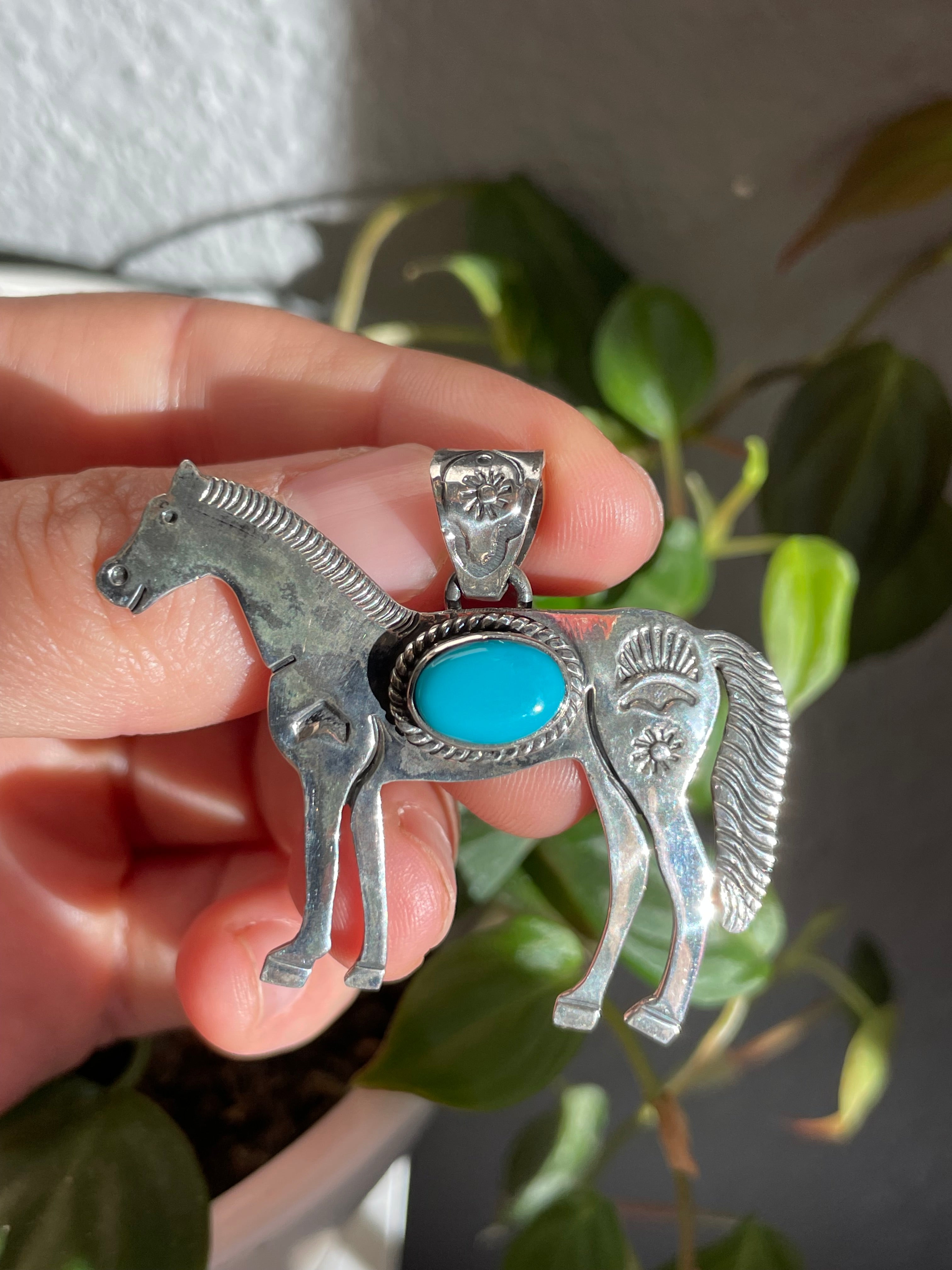 Turquoise Horse Pendant | Sterling Silver 925 B828