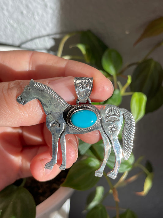 Turquoise Horse Pendant | Sterling Silver 925 B828