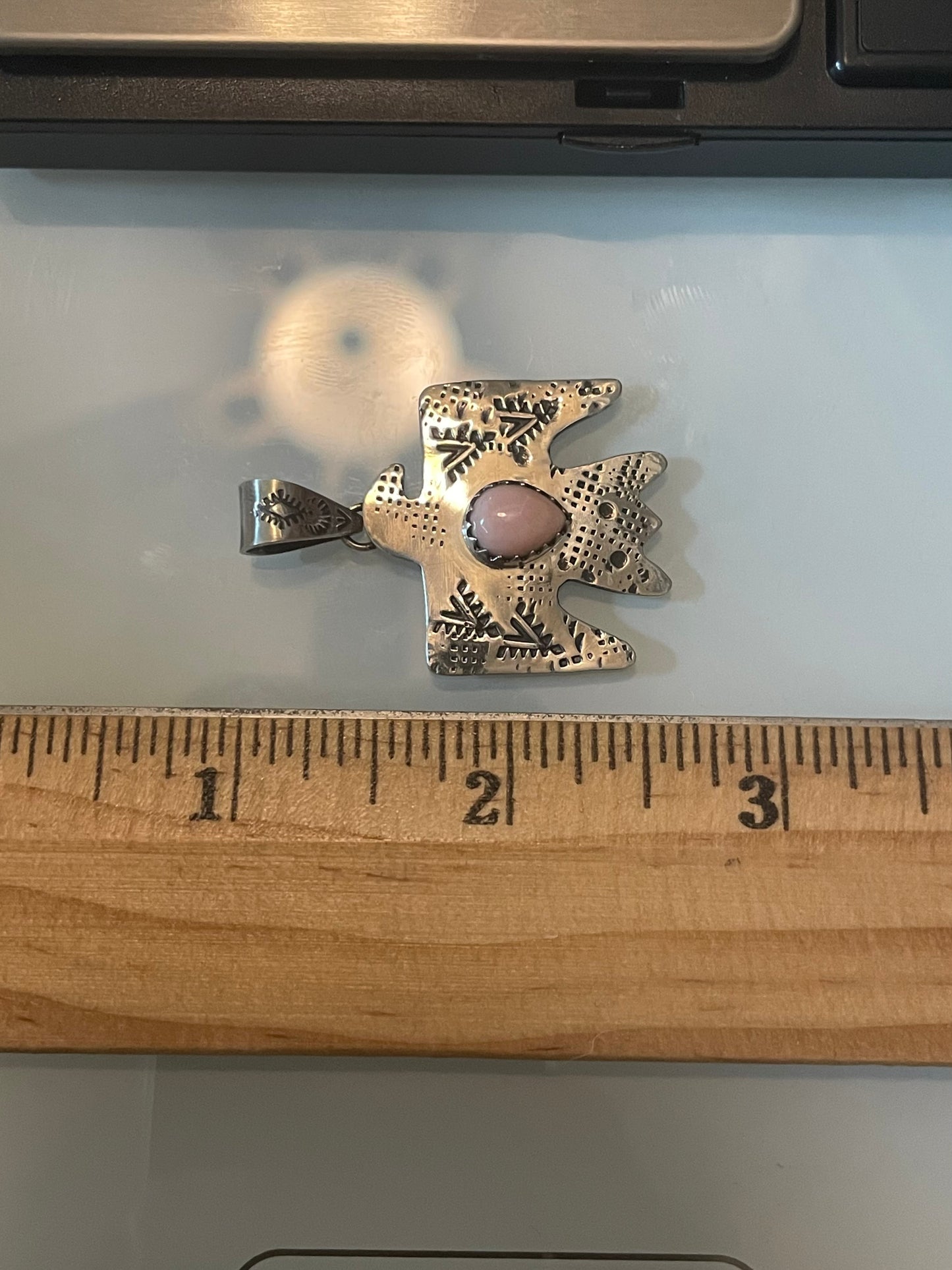 Pink Conch Thunderbird Pendant | 925 Sterling Silver  E954