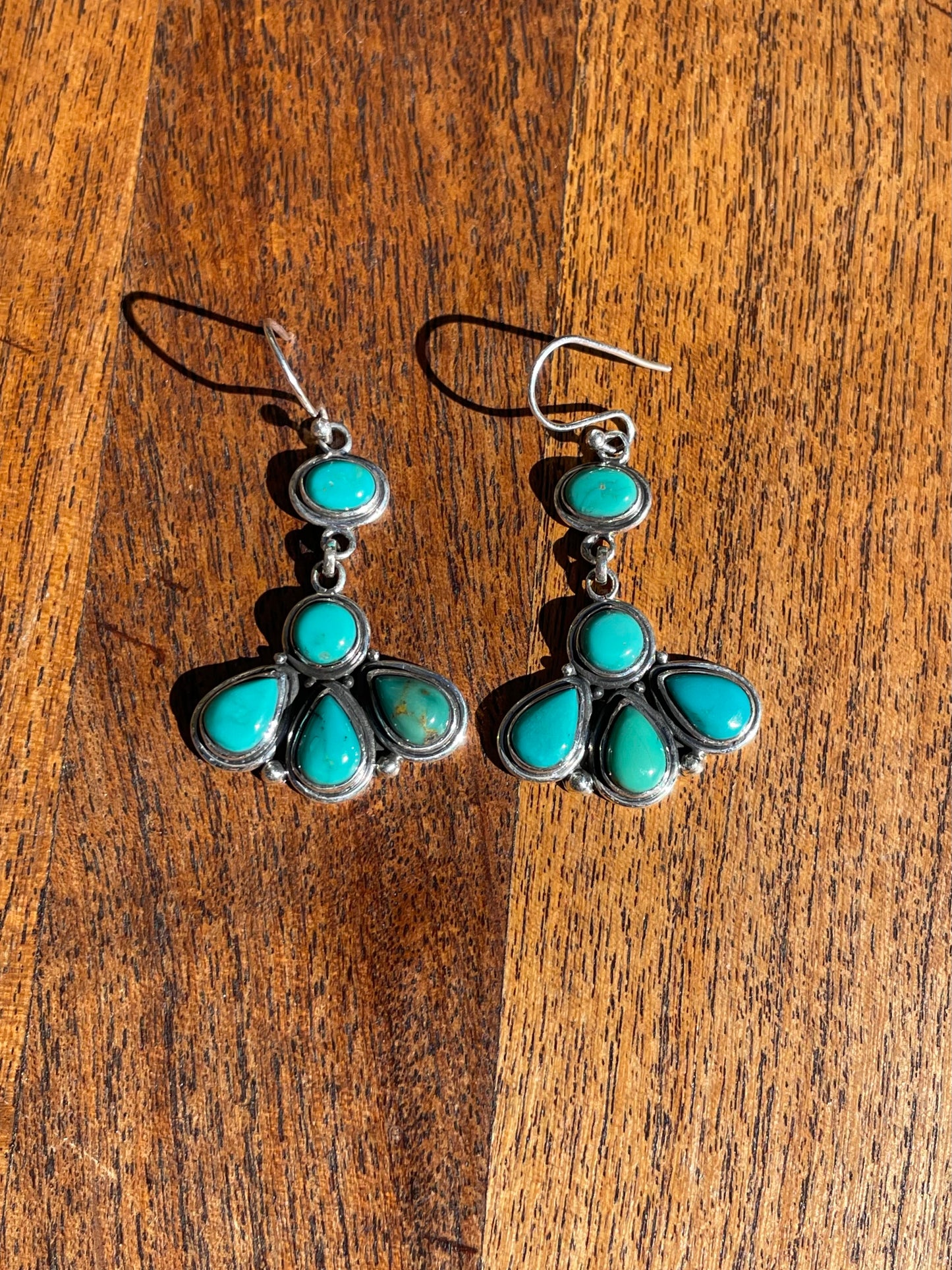 Kingman Turquoise Cluster Dangle Earrings | 925 Sterling Silver C827