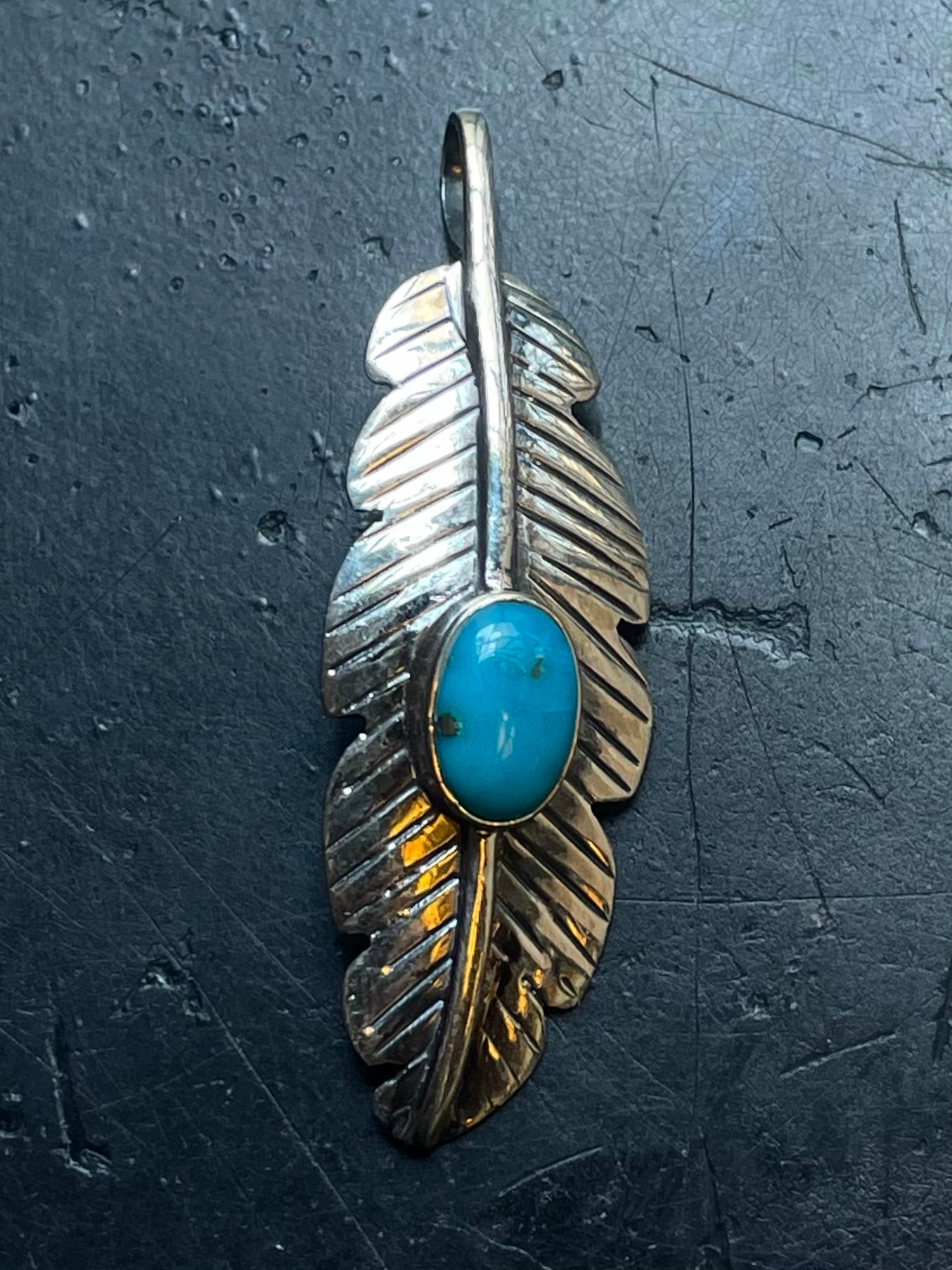 Turquoise Feather Pendant | 925 Sterling Silver E517