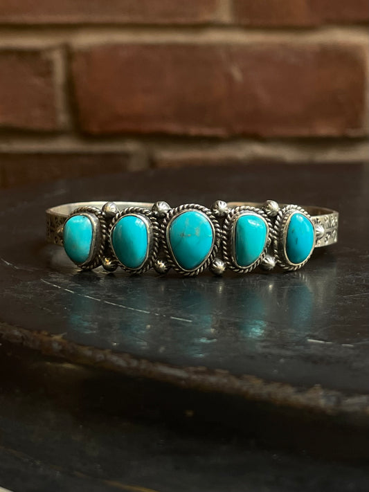 Kingman Turquoise Cuff | Five Stone Cluster | 925 Silver E681