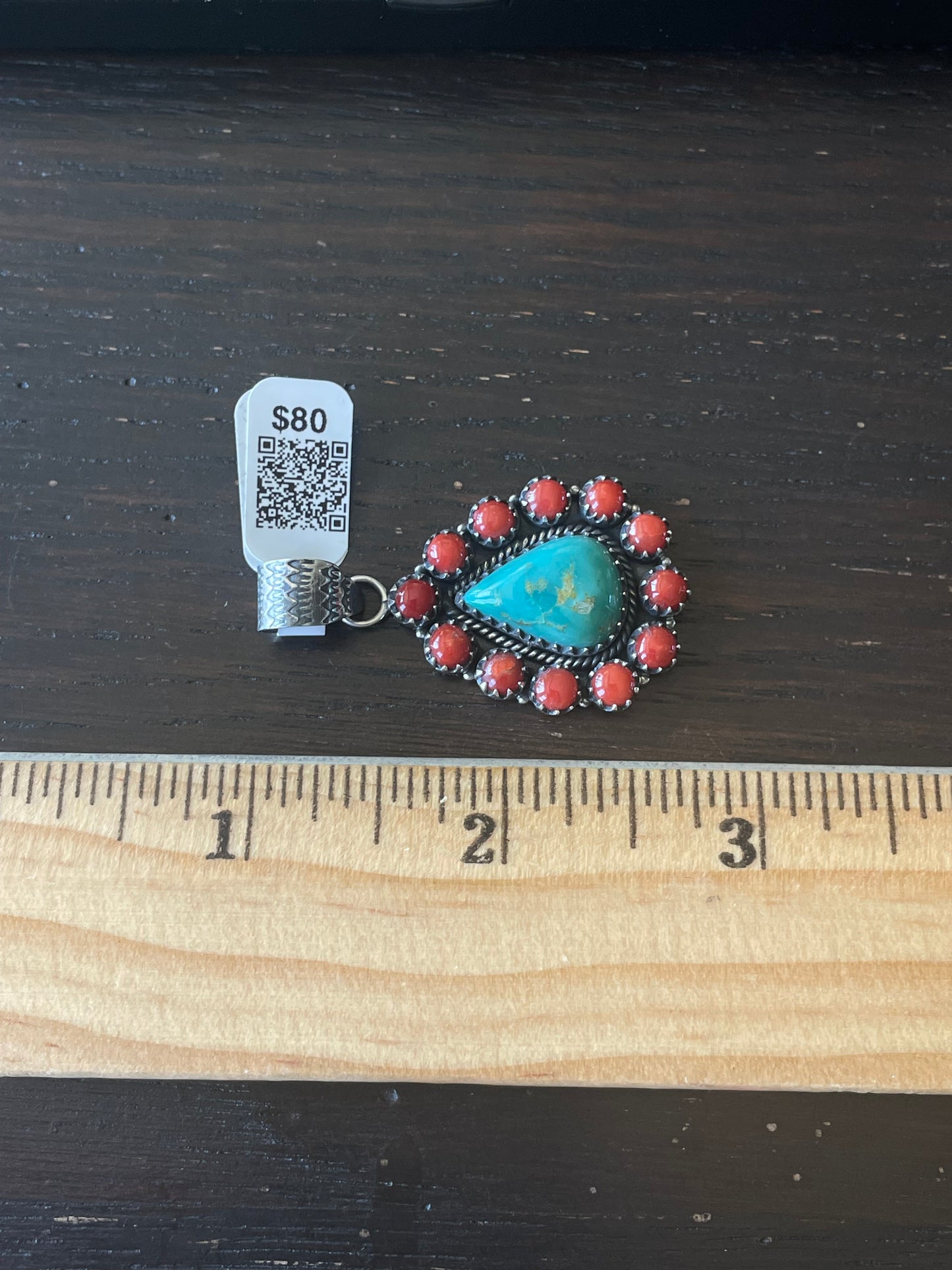 Kingman Turquoise Coral Cluster Pendant | Sterling Silver | A521