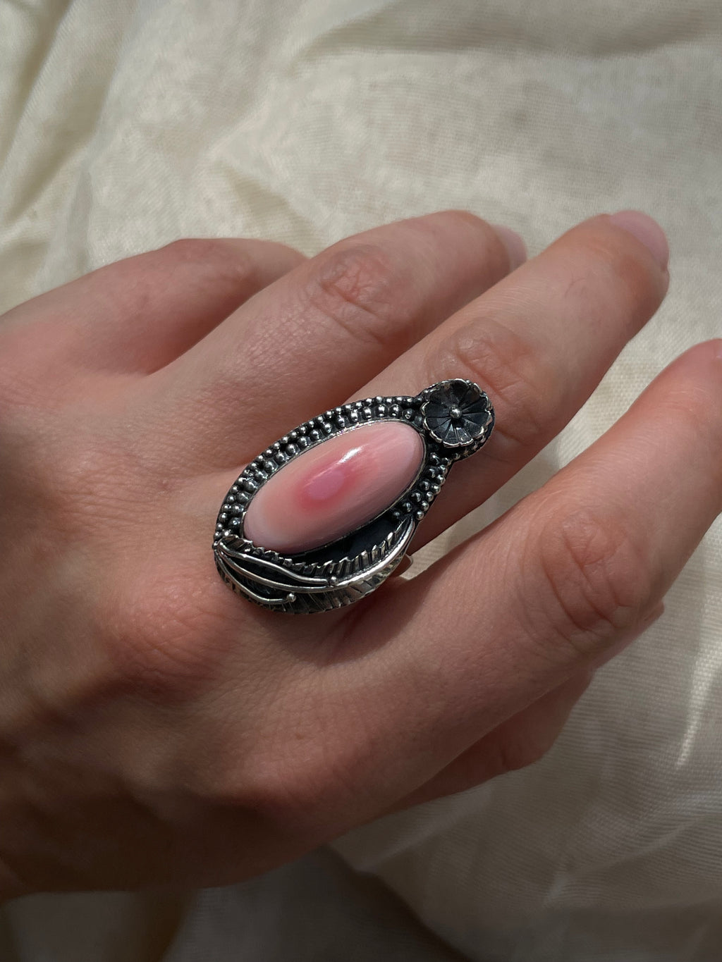 Pink Conch Floral Ring Size 8.5 | 925 Sterling Silver C577