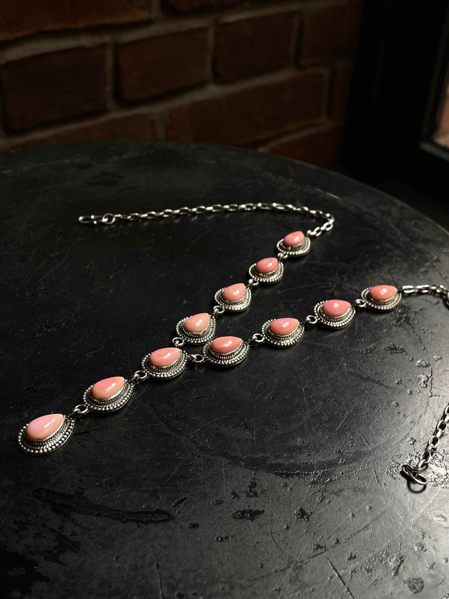 Pink Conch Lariat Necklace | 925 Sterling Silver C986