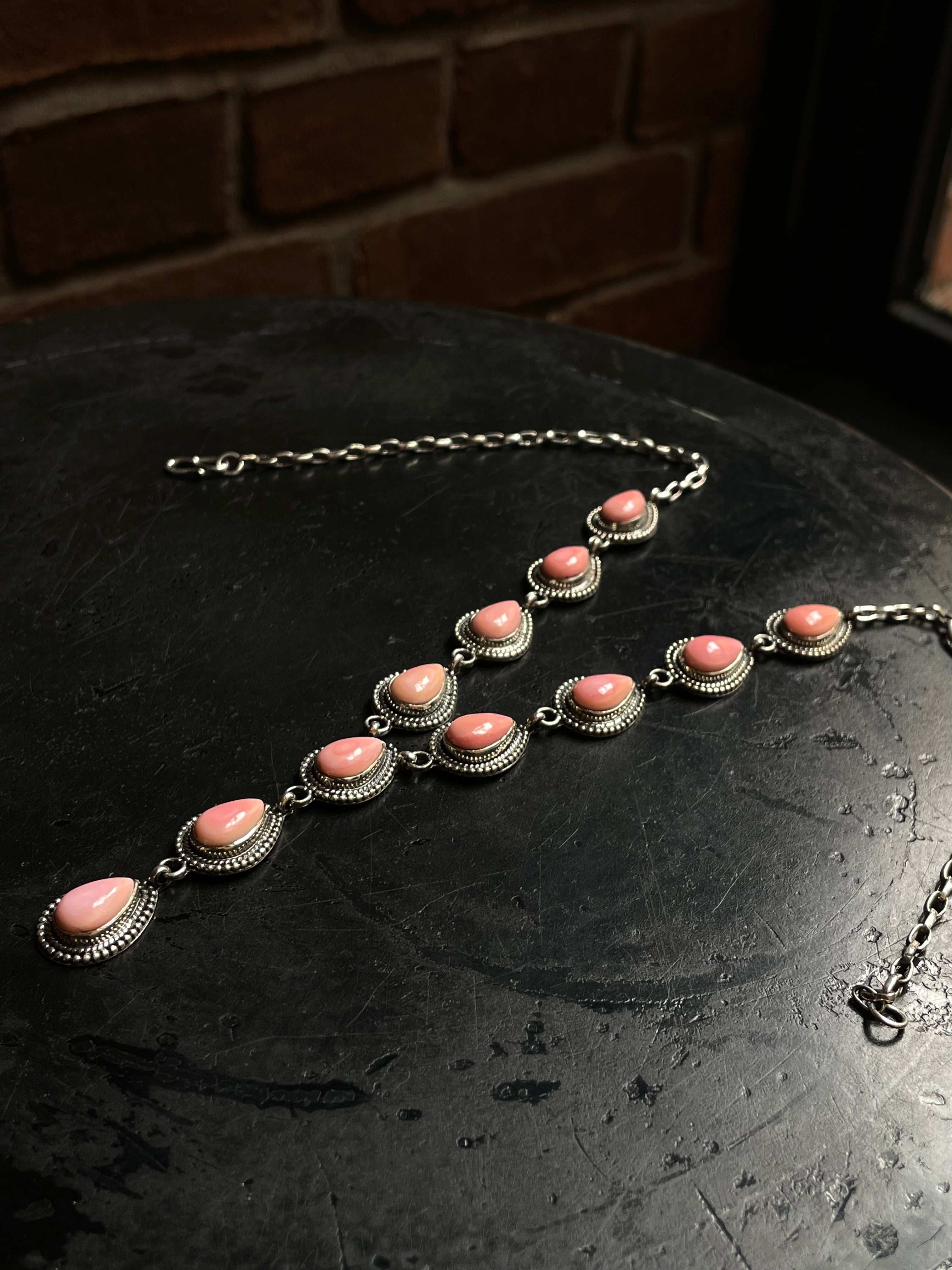 Pink Conch Lariat Necklace | 925 Sterling Silver C986