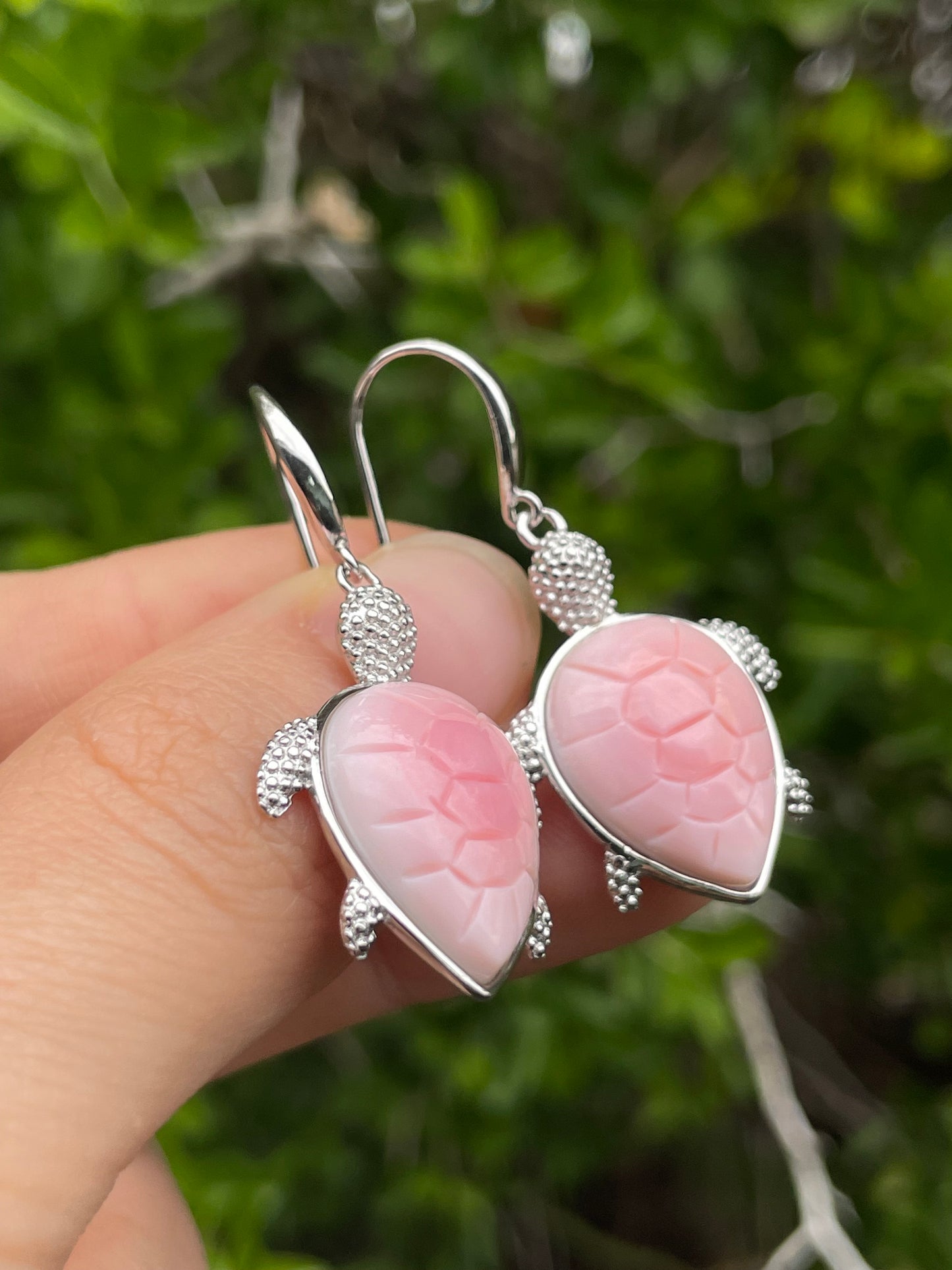 Pink Conch Turtle Dangle Earrings | 925 Sterling Silver B614