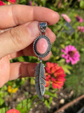 Pink Conch Feather Dangle Pendant with Rope Design | Sterling Silver 925 B464