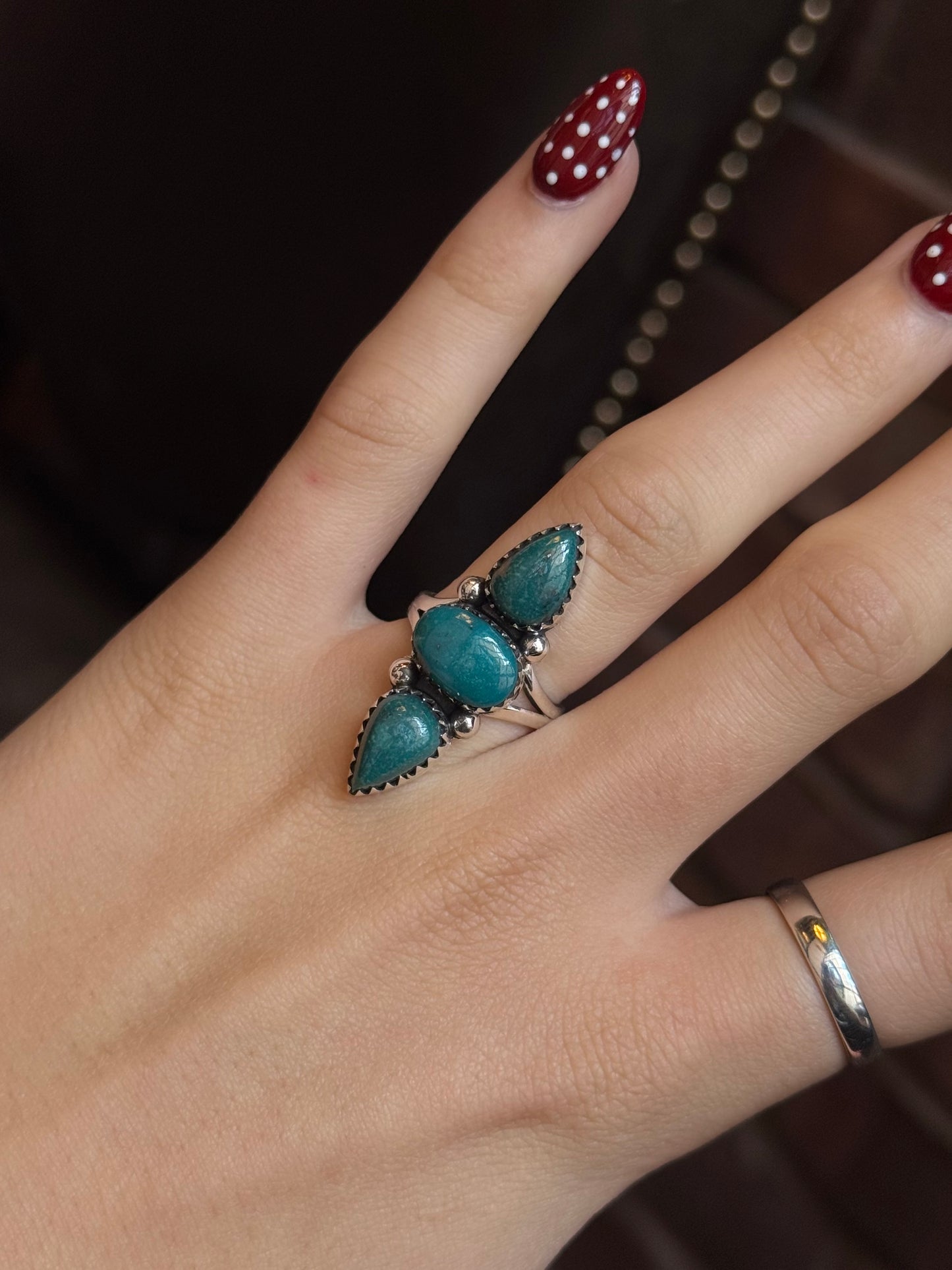 Turquoise Triple Stone Ring | 925 Sterling Silver | Size 8 C328
