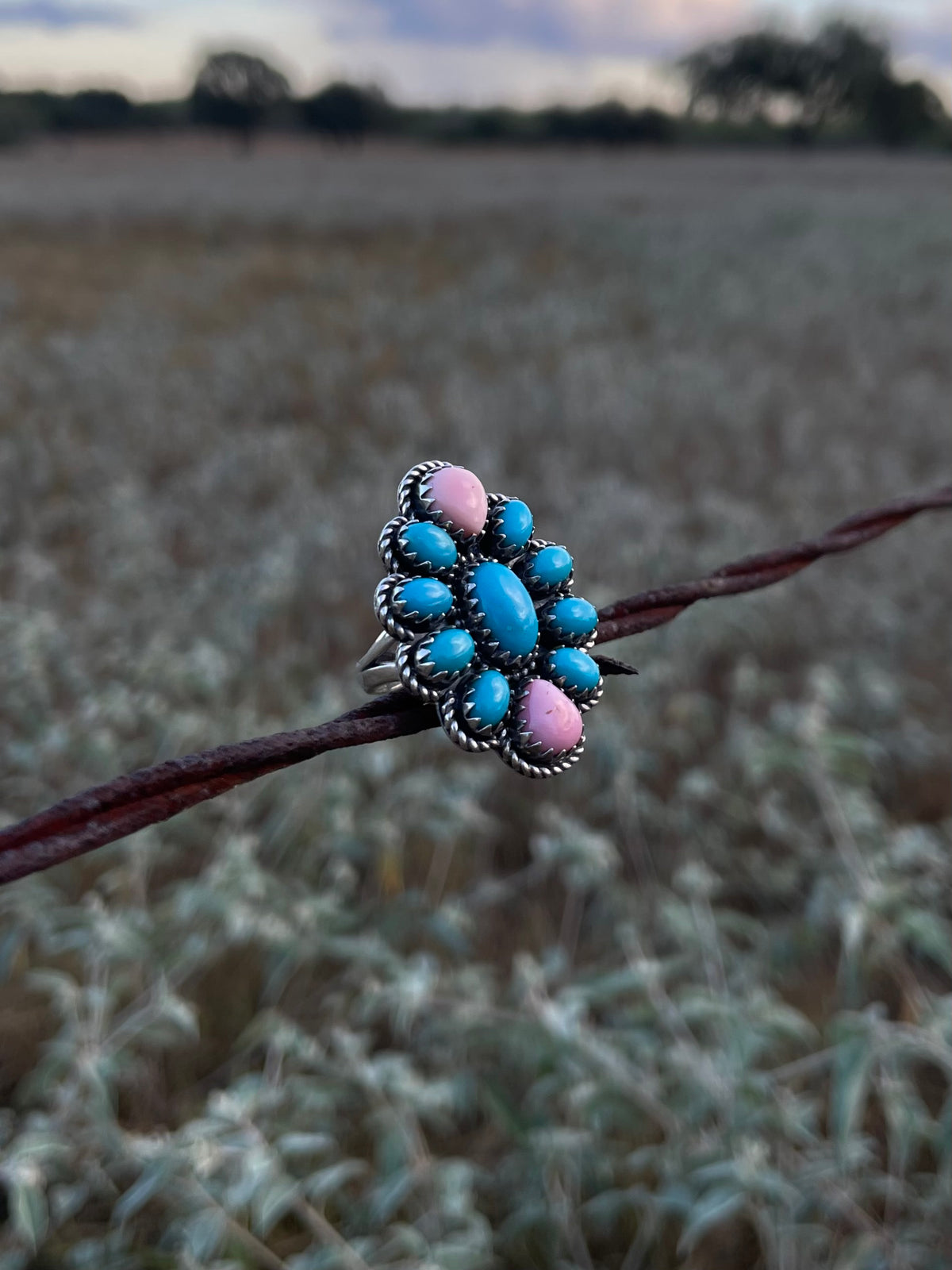 Turquoise & Pink Conch Cluster Ring | 925 Sterling Silver Size 6 G824