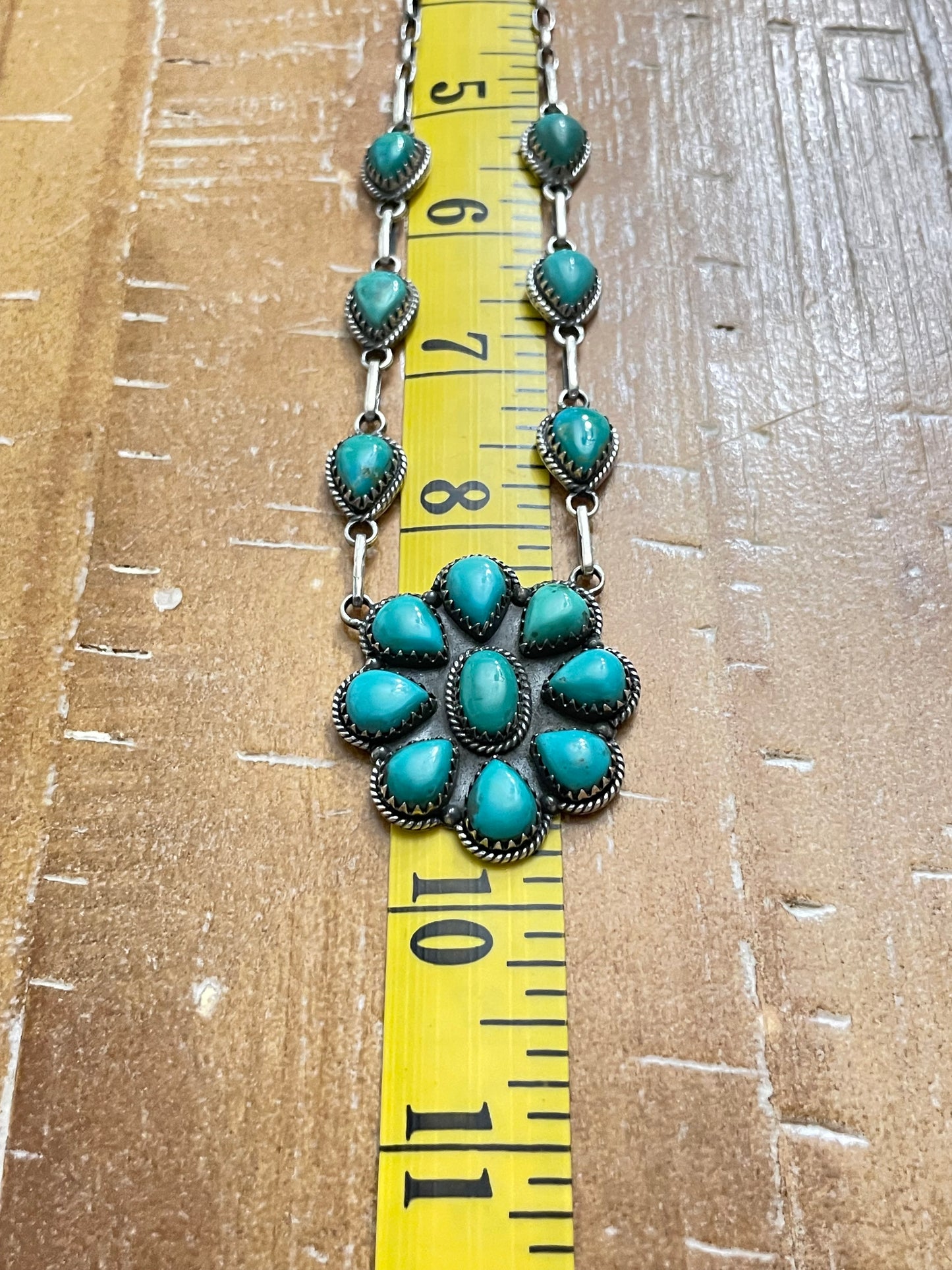 Kingman Turquoise Flower Necklace | Sterling Silver 925 Cluster |B895