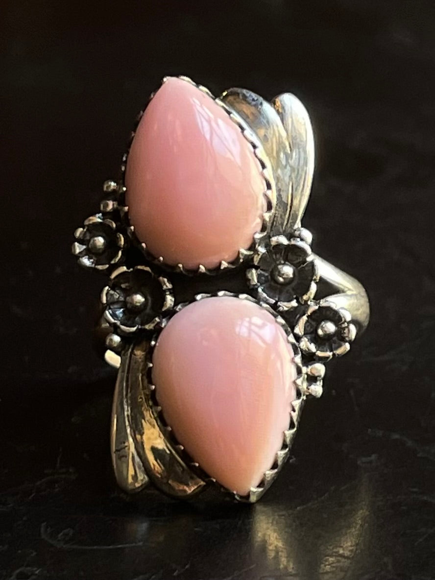 Pink Conch Tear Drop Floral Ring Size 8.75 | 925 Sterling Silver G526