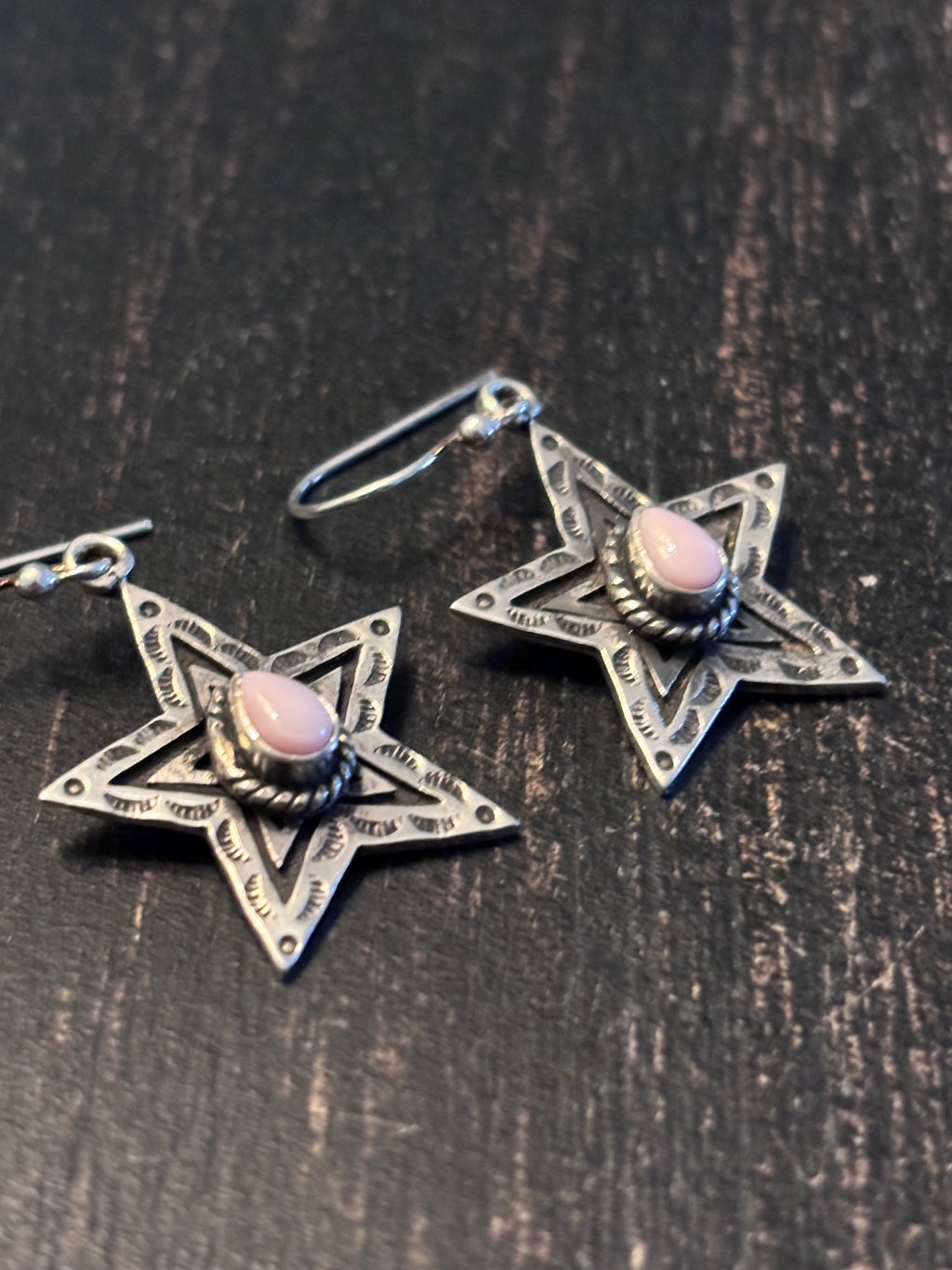 Pink Conch Star Dangle Earrings | 925 Sterling Silver A094