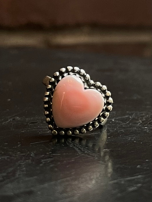 Pink Conch Heart Ring Size 6 | 925 Sterling Silver E746