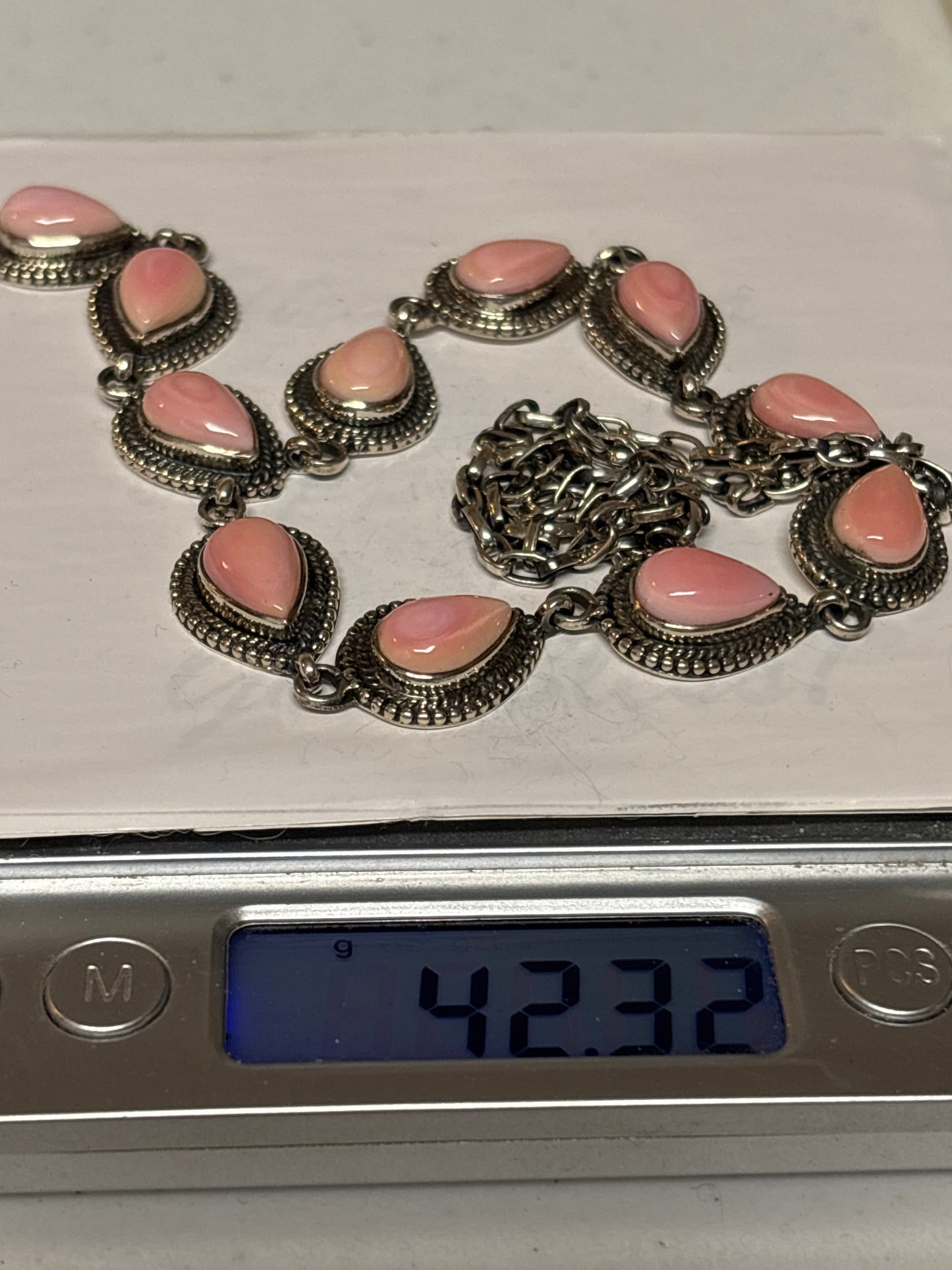 Pink Conch Lariat Necklace | 925 Sterling Silver C986