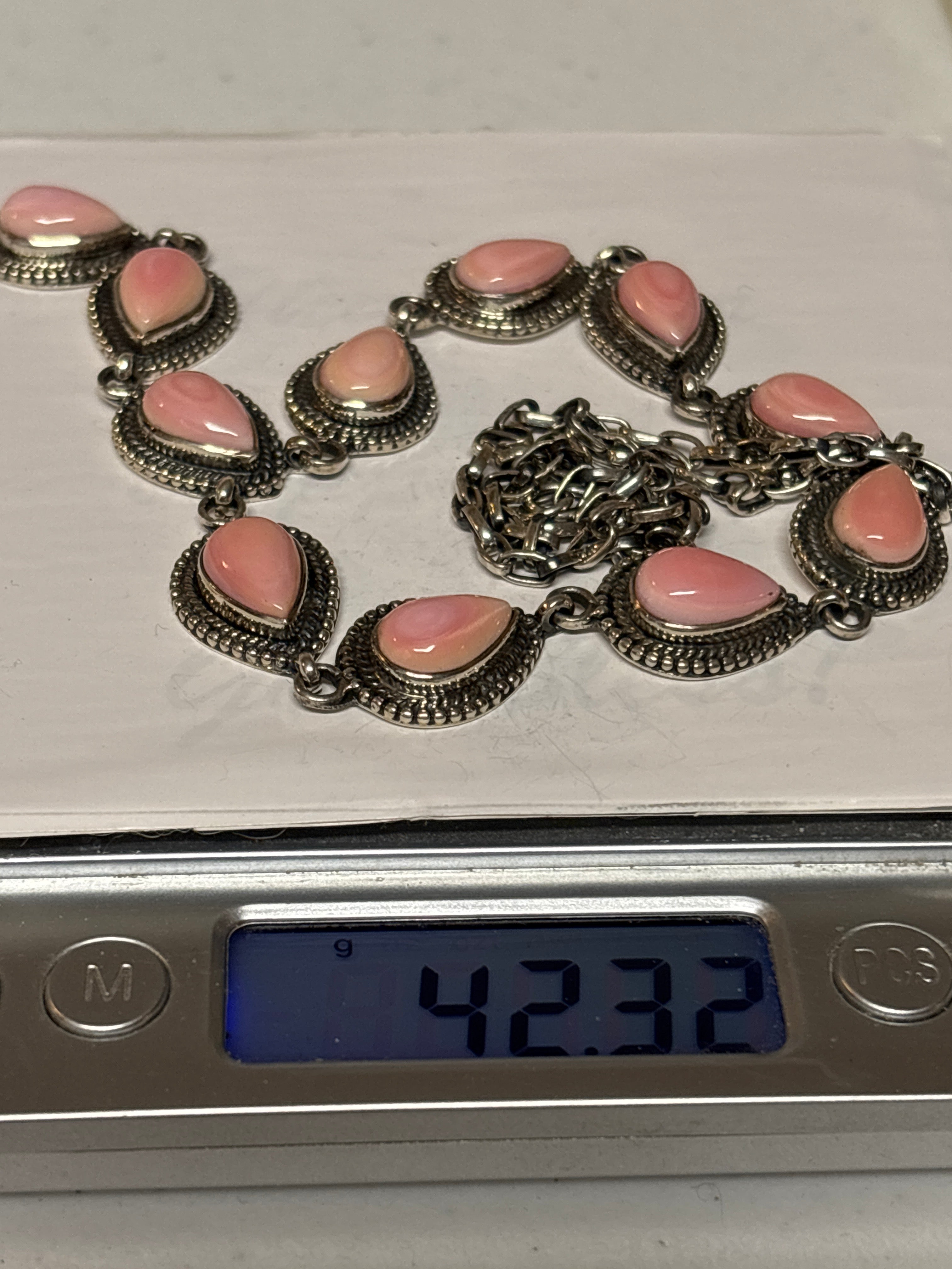 Pink Conch Lariat Necklace | 925 Sterling Silver C986