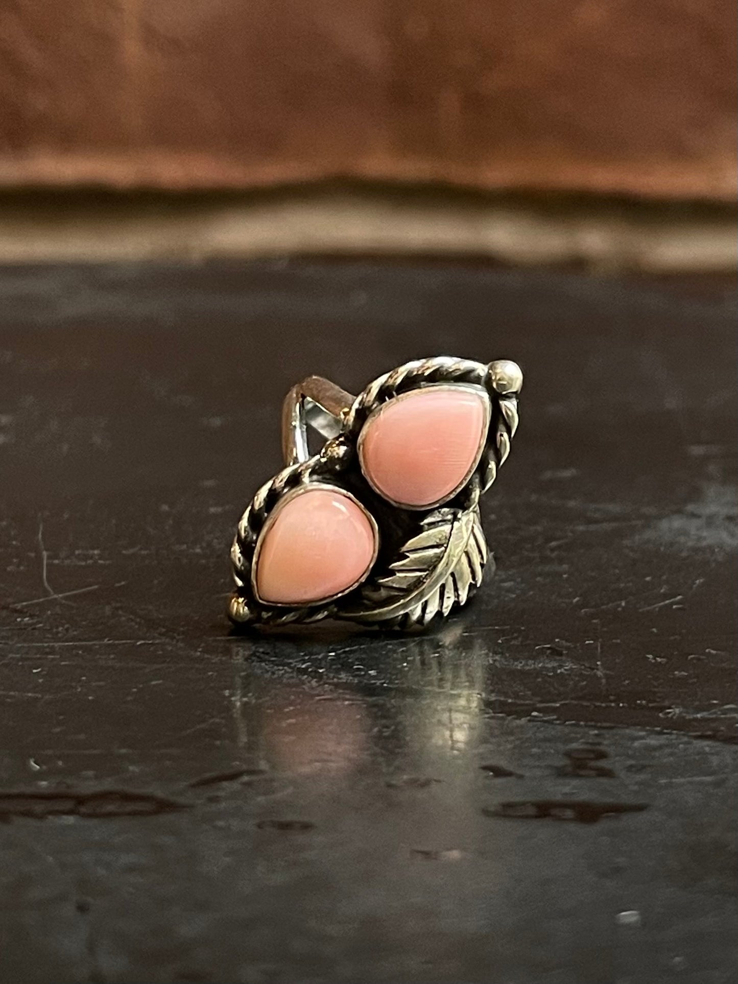 Pink Conch Double Stone Ring Size 7 | 925 Sterling Silver Southwest E177