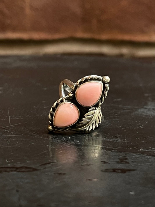 Pink Conch Double Stone Ring Size 7 | 925 Sterling Silver Southwest E177