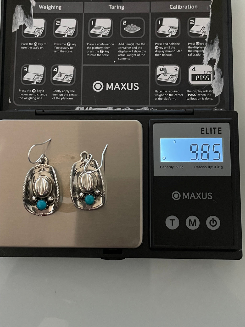 Turquoise Cowboy Hat Earrings | 925 Sterling Silver Hook E396