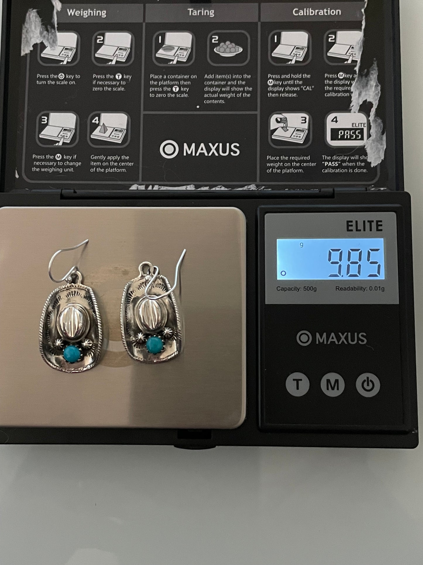 Turquoise Cowboy Hat Earrings | 925 Sterling Silver Hook E396