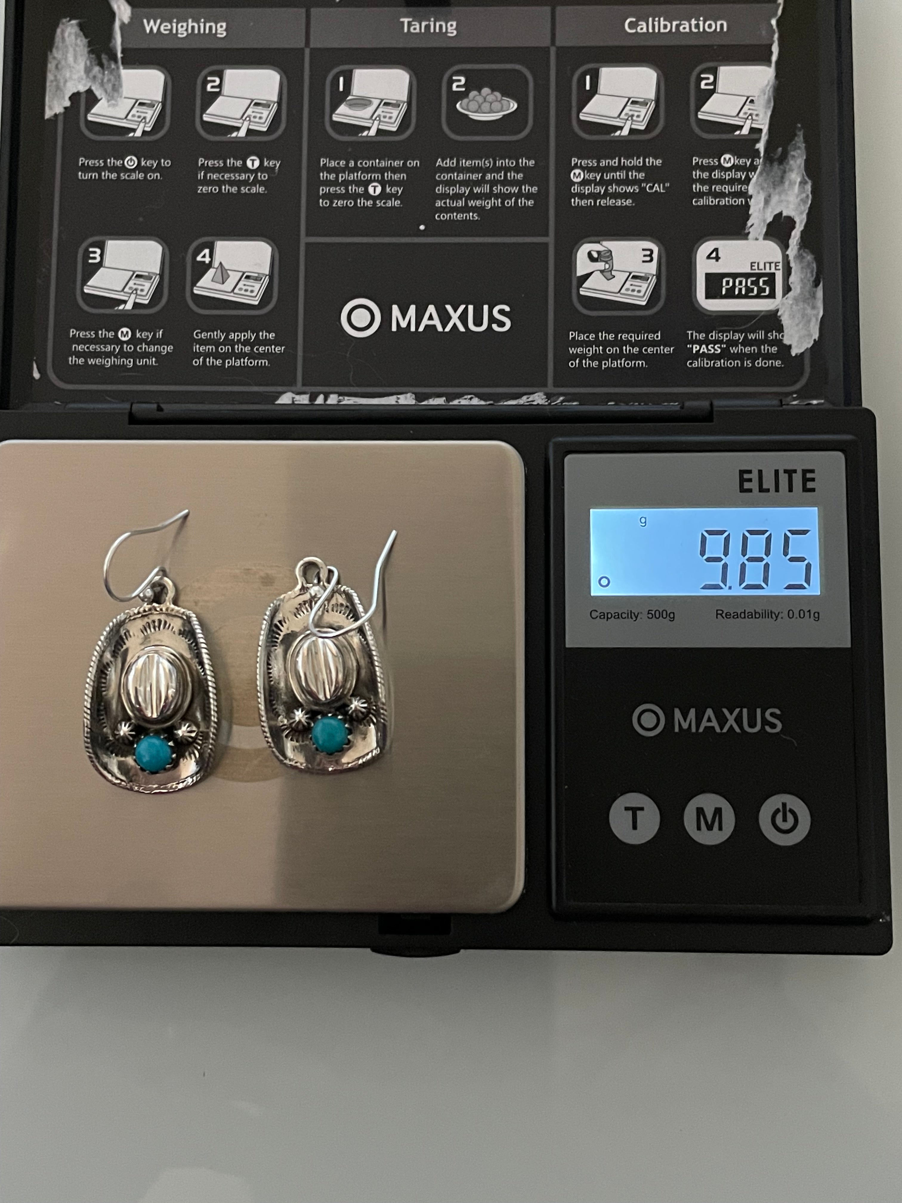 Turquoise Cowboy Hat Earrings | 925 Sterling Silver Hook E396