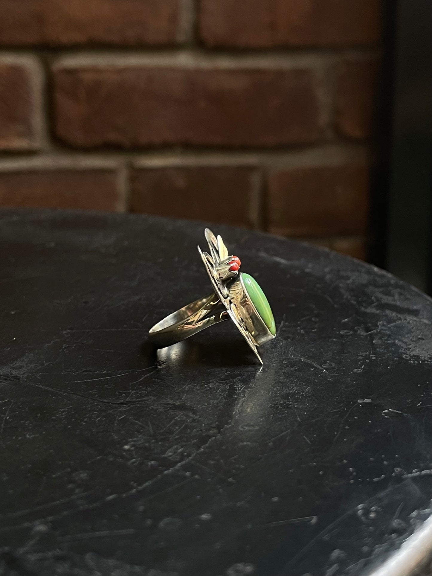 Turquoise & Coral Butterfly Ring | 925 Sterling Silver | Size 8 E297