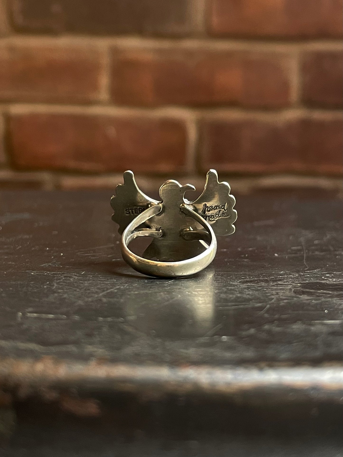 Italian Coral Thunderbird Ring Size 7 | Sterling Silver E843